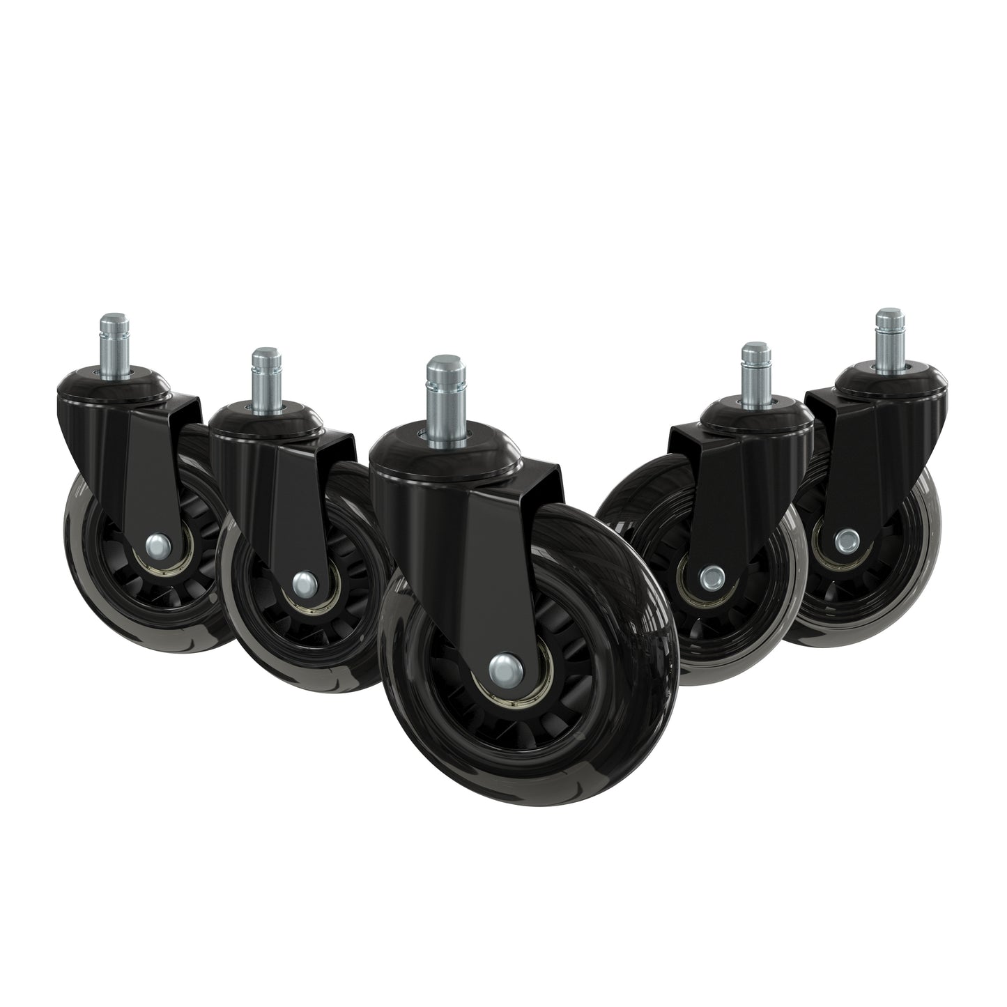 Waylon Transparent Polyurethane Replacement Rolling Wheels for Gaming and Office Chairs Suitable for Hardwood Floors & Carpet - Set of 5 Black/Clear