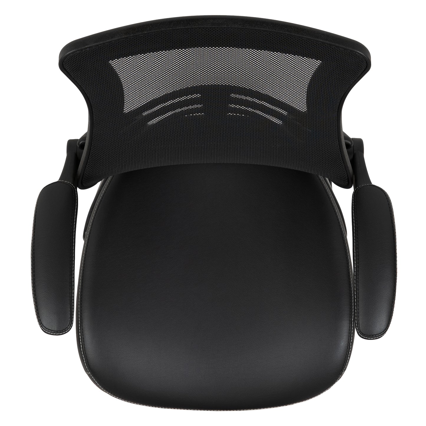 Kelista Black Mesh Sled Base Side Reception Chair with White Stitched LeatherSoft Seat and Flip-Up Arms Black LeatherSoft