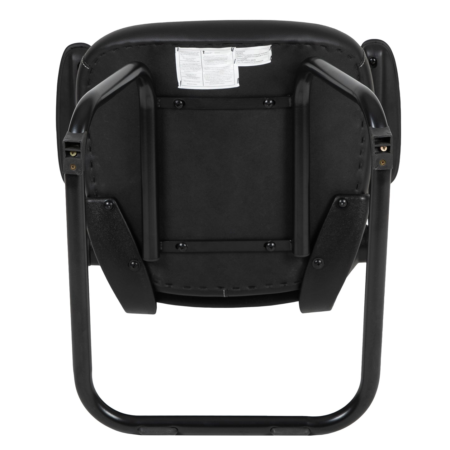 Kelista Black Mesh Sled Base Side Reception Chair with White Stitched LeatherSoft Seat and Flip-Up Arms Black LeatherSoft