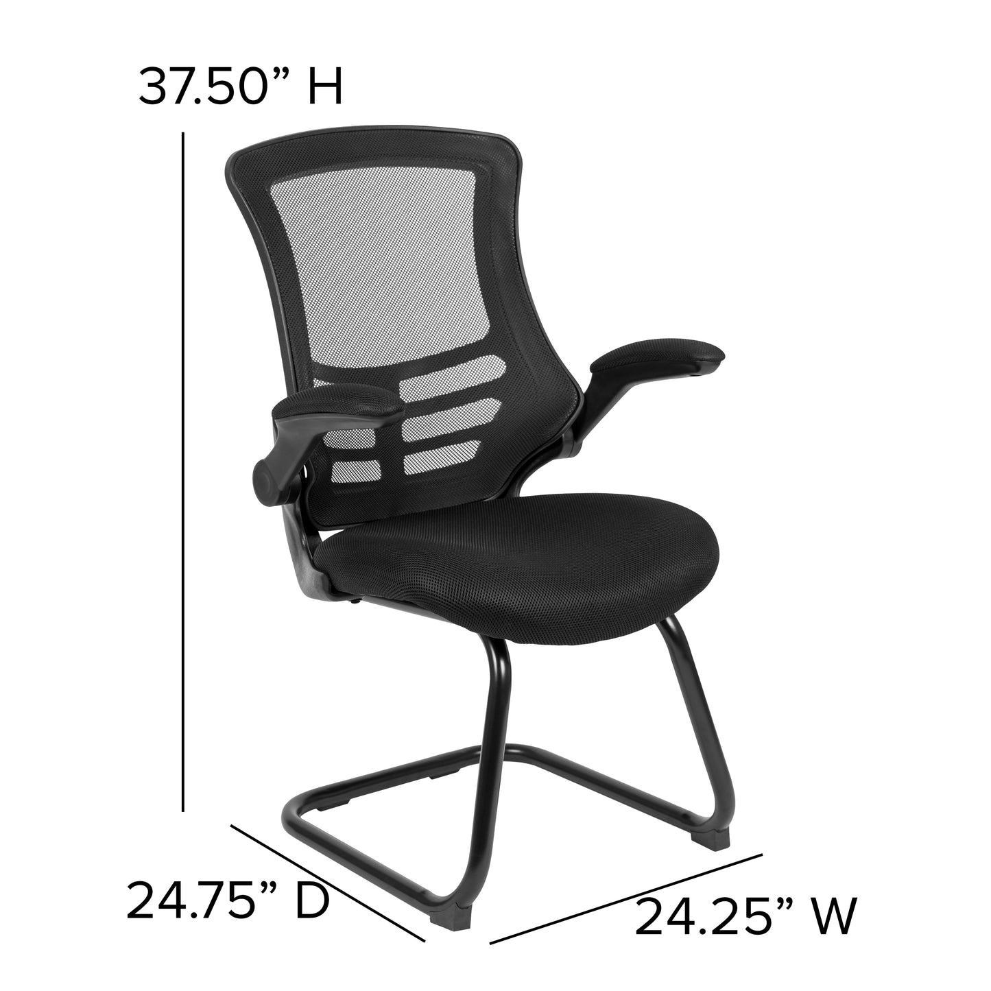 Kelista Black Mesh Sled Base Side Reception Chair with Flip-Up Arms Black Mesh