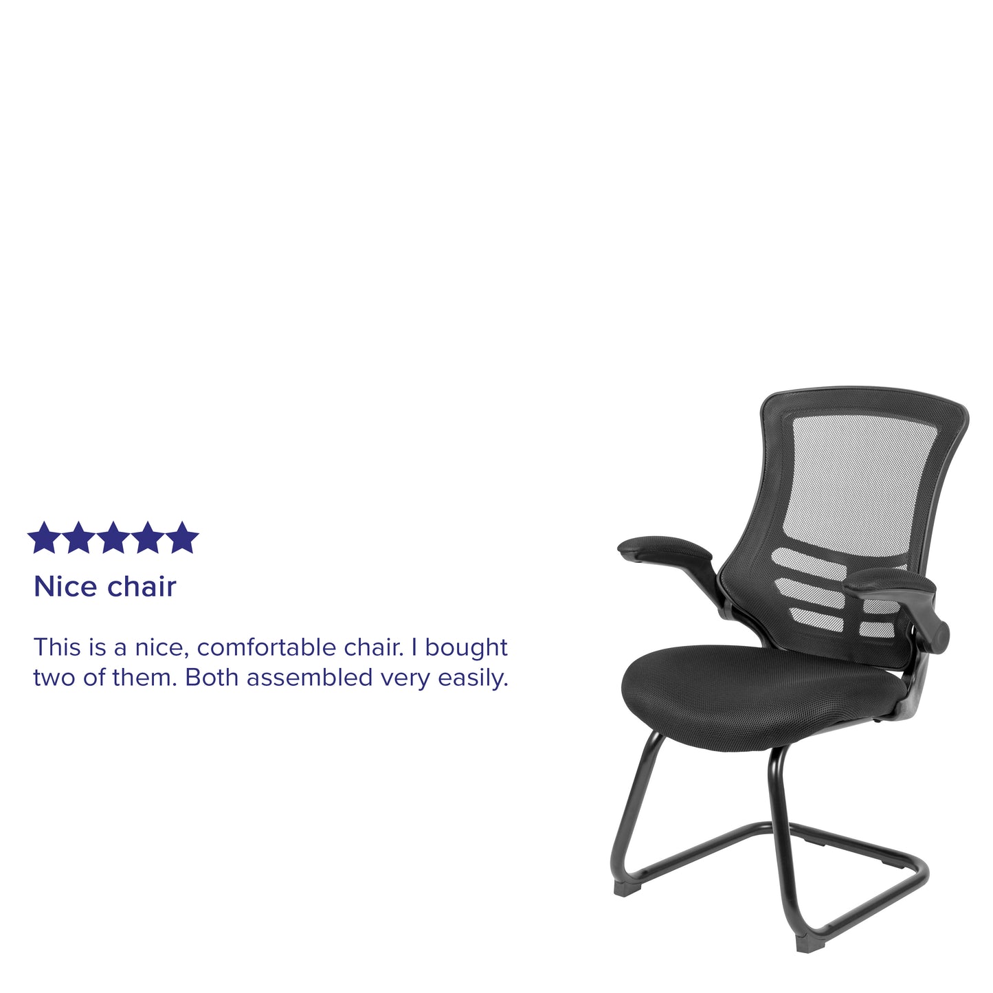 Kelista Black Mesh Sled Base Side Reception Chair with Flip-Up Arms Black Mesh