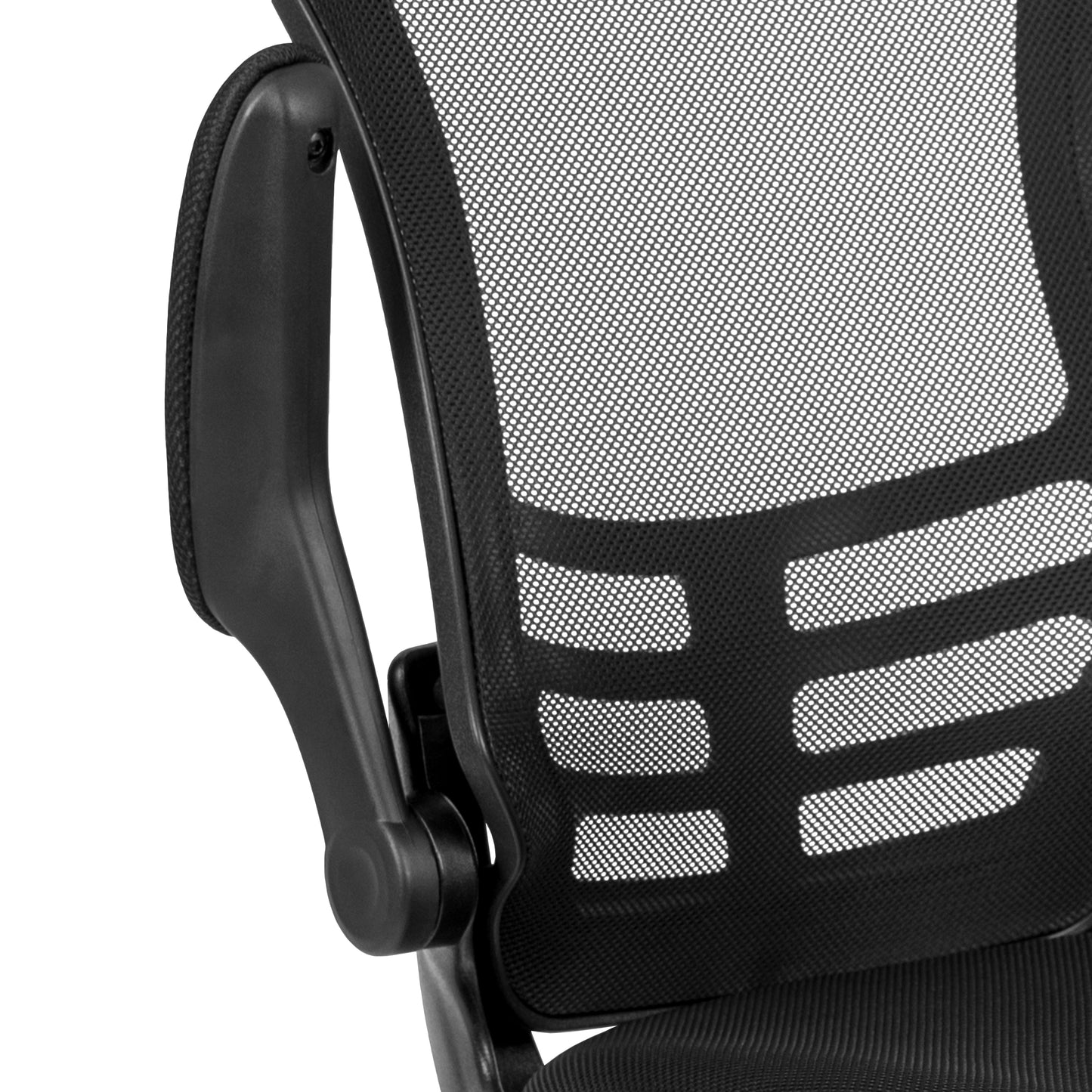 Kelista Black Mesh Sled Base Side Reception Chair with Flip-Up Arms Black Mesh
