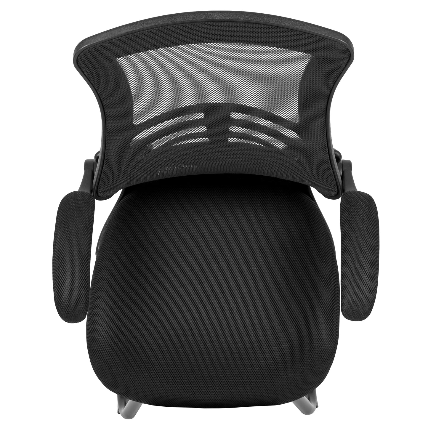 Kelista Black Mesh Sled Base Side Reception Chair with Flip-Up Arms Black Mesh