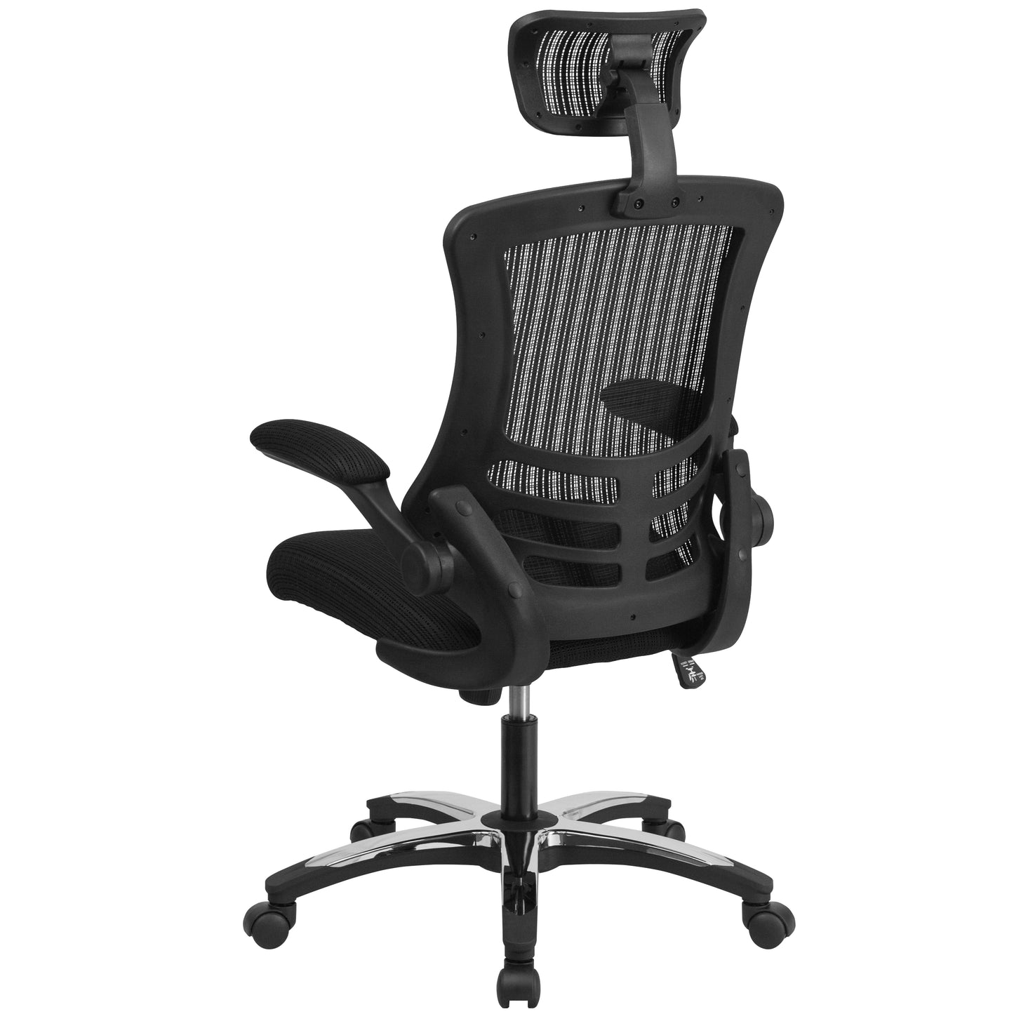 Kelista High-Back Black Mesh Swivel Ergonomic Executive Office Chair with Flip-Up Arms and Adjustable Headrest Black