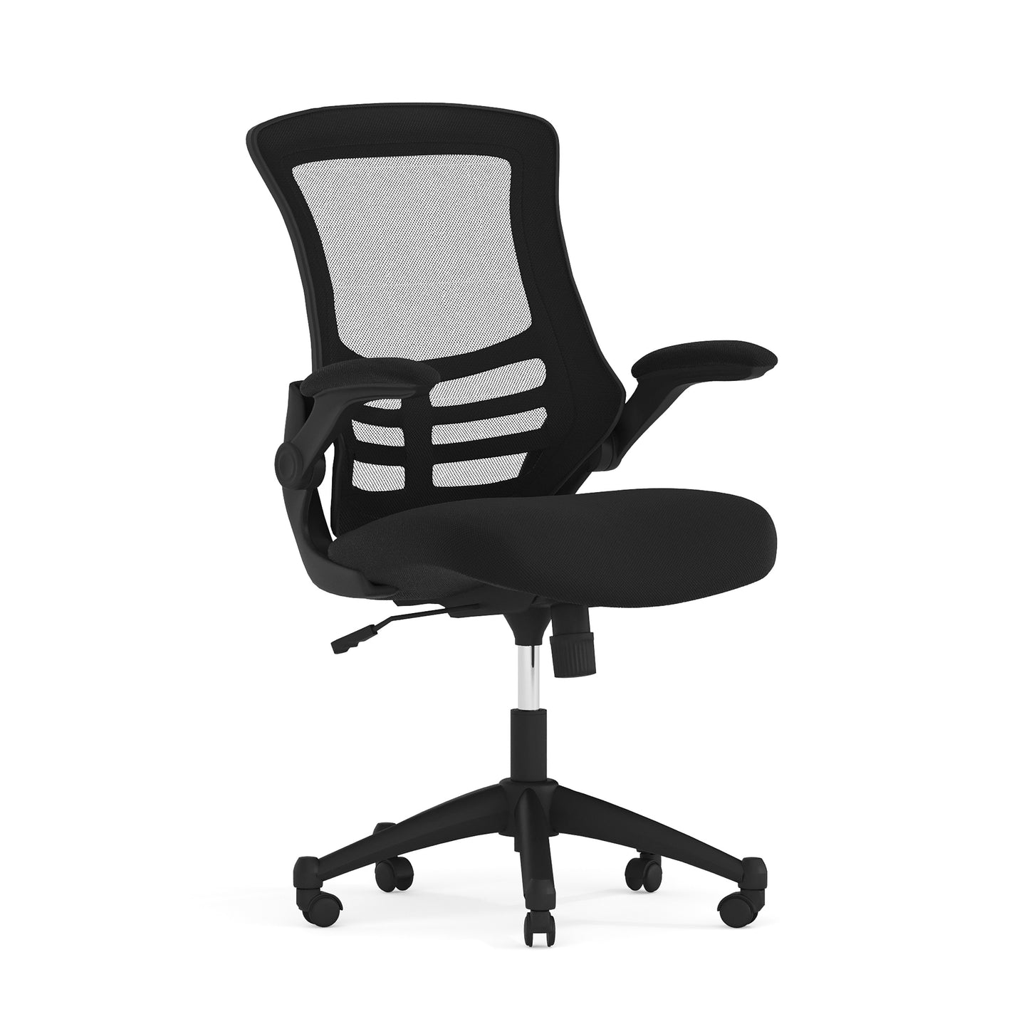 Kelista Mid-Back Black Mesh Swivel Ergonomic Task Office Chair with Flip-Up Arms Black Mesh/Black Frame