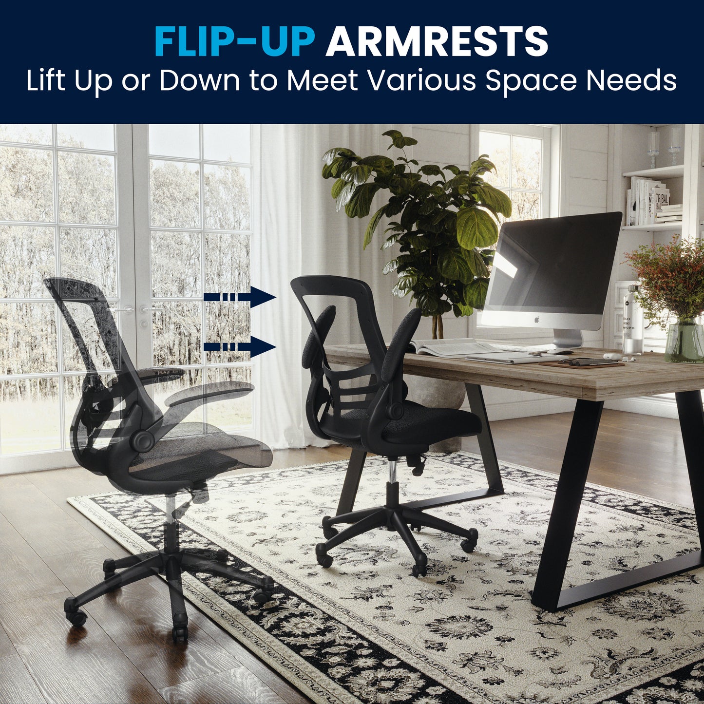 Kelista Mid-Back Black Mesh Swivel Ergonomic Task Office Chair with Flip-Up Arms Black Mesh/Black Frame