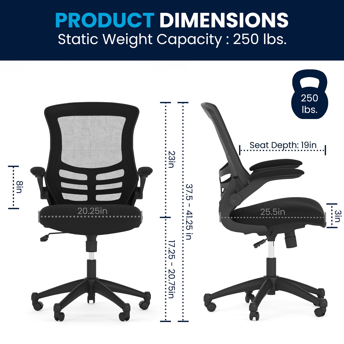 Kelista Mid-Back Black Mesh Swivel Ergonomic Task Office Chair with Flip-Up Arms Black Mesh/Black Frame