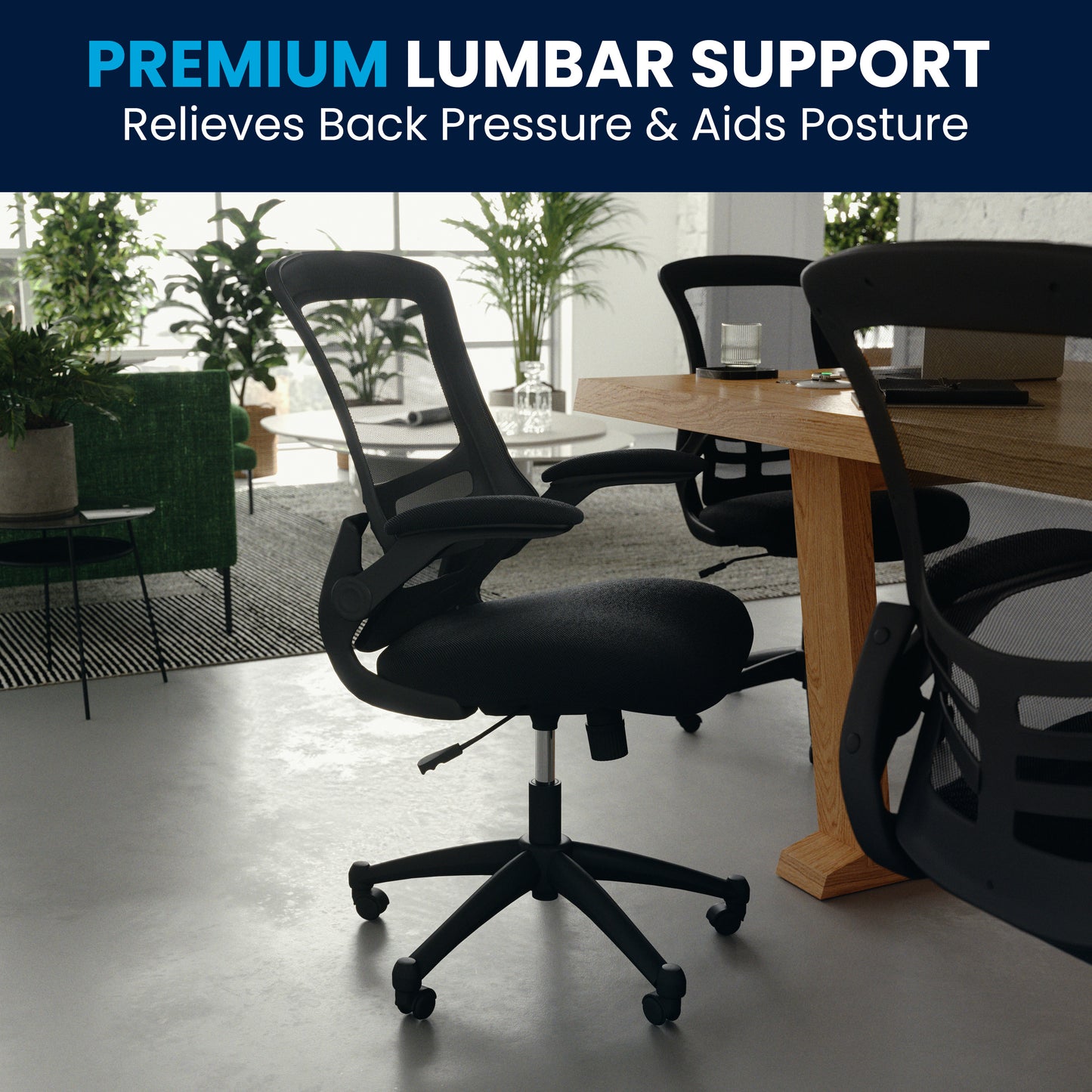 Kelista Mid-Back Black Mesh Swivel Ergonomic Task Office Chair with Flip-Up Arms Black Mesh/Black Frame