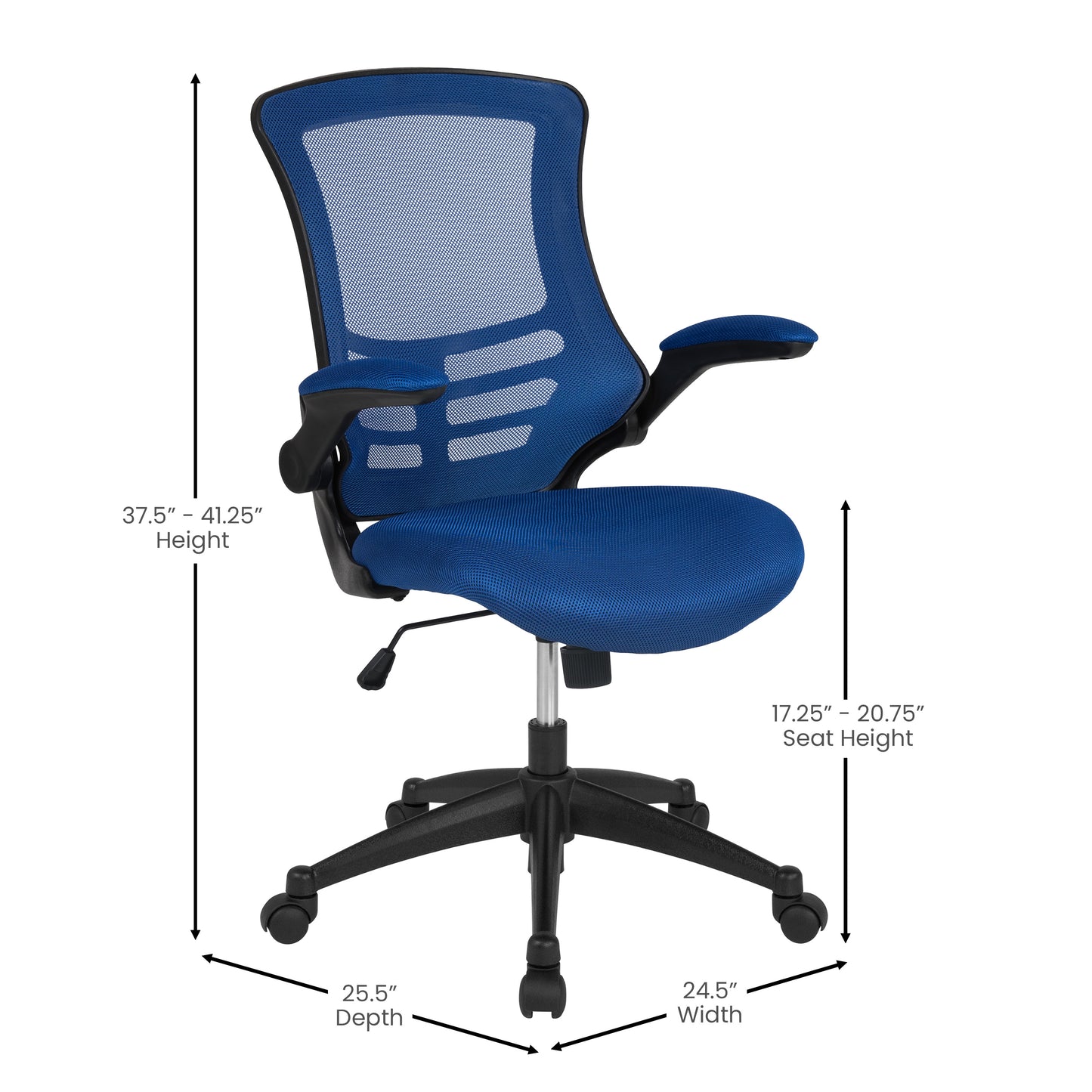 Kelista Mid-Back Blue Mesh Swivel Ergonomic Task Office Chair with Flip-Up Arms Blue Mesh/Black Frame