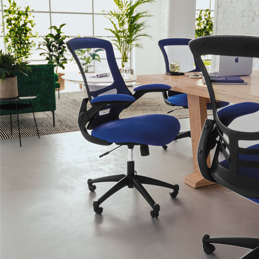 Kelista Mid-Back Blue Mesh Swivel Ergonomic Task Office Chair with Flip-Up Arms Blue Mesh/Black Frame BL-X-5M-BLUE-GG