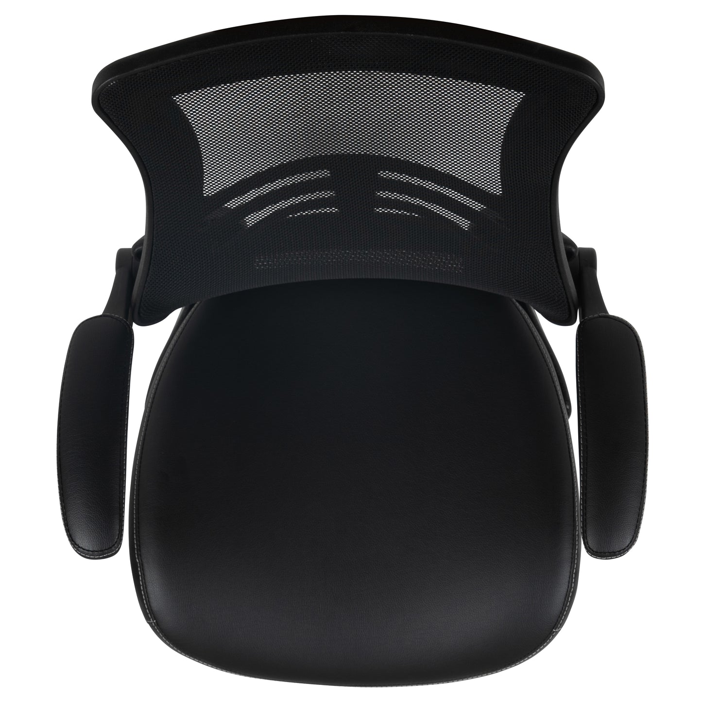 Kelista Mid-Back Black Mesh Ergonomic Drafting Chair with LeatherSoft Seat, Adjustable Foot Ring and Flip-Up Arms Black Mesh & LeatherSoft/Black Frame