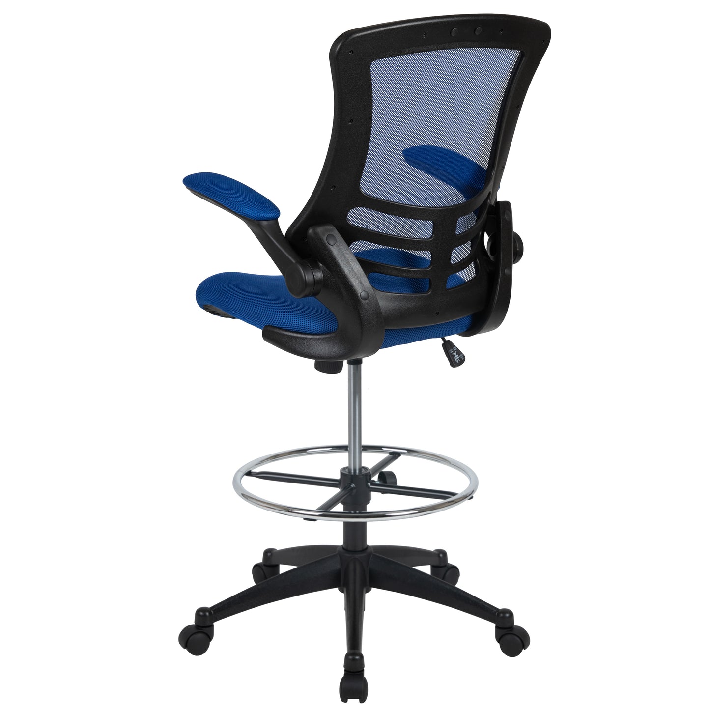 Kelista Mid-Back Blue Mesh Ergonomic Drafting Chair with Adjustable Foot Ring and Flip-Up Arms Blue Mesh/Black Frame