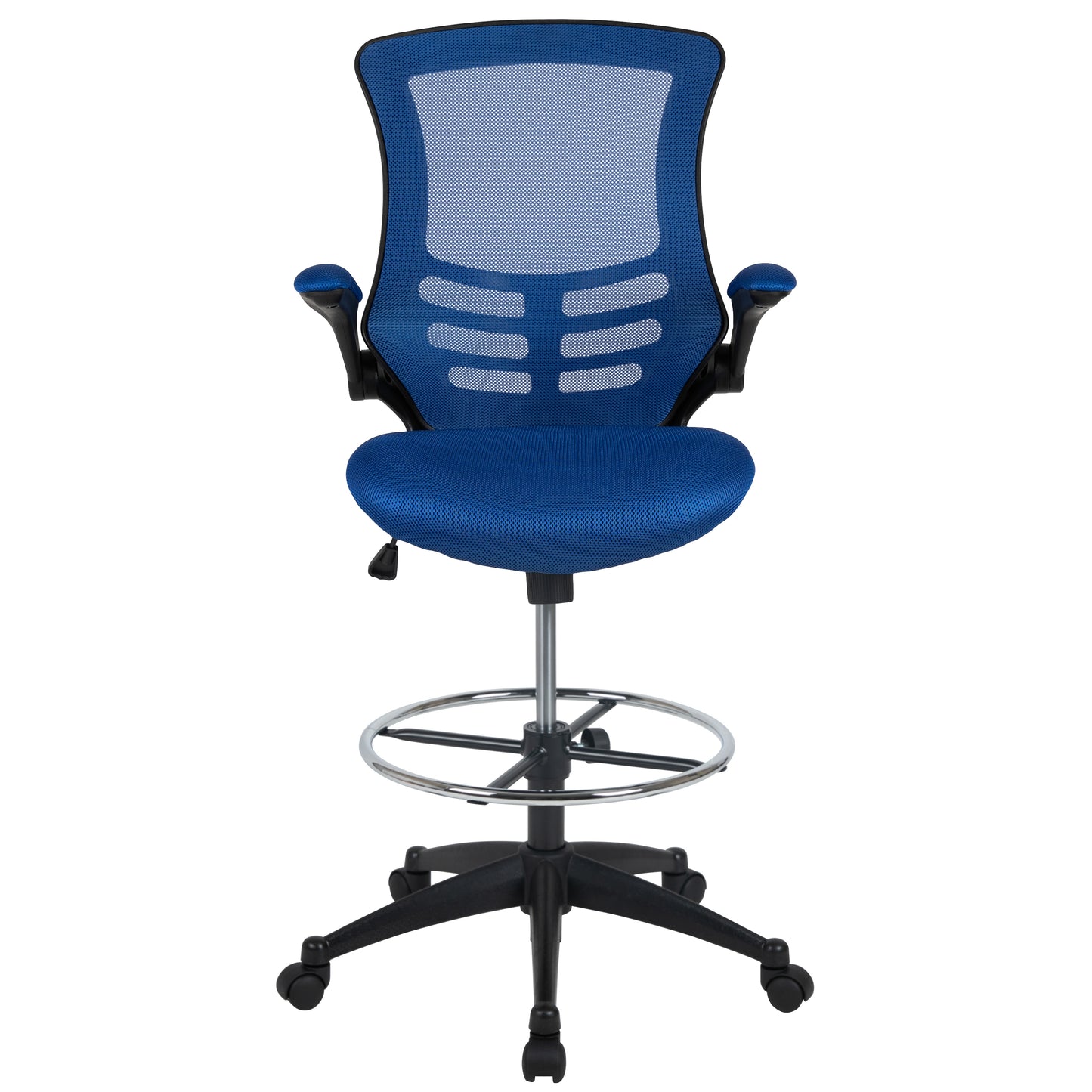 Kelista Mid-Back Blue Mesh Ergonomic Drafting Chair with Adjustable Foot Ring and Flip-Up Arms Blue Mesh/Black Frame