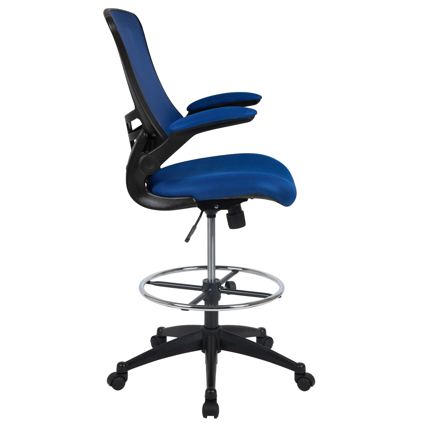 Kelista Mid-Back Blue Mesh Ergonomic Drafting Chair with Adjustable Foot Ring and Flip-Up Arms Blue Mesh/Black Frame
