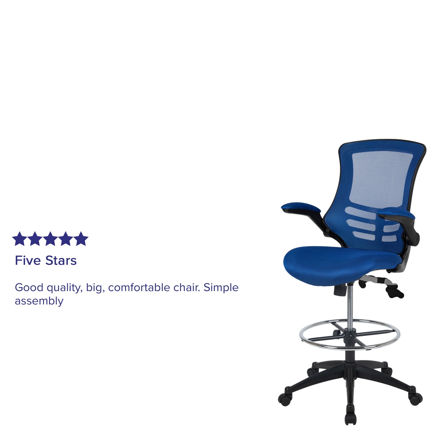 Kelista Mid-Back Blue Mesh Ergonomic Drafting Chair with Adjustable Foot Ring and Flip-Up Arms Blue Mesh/Black Frame