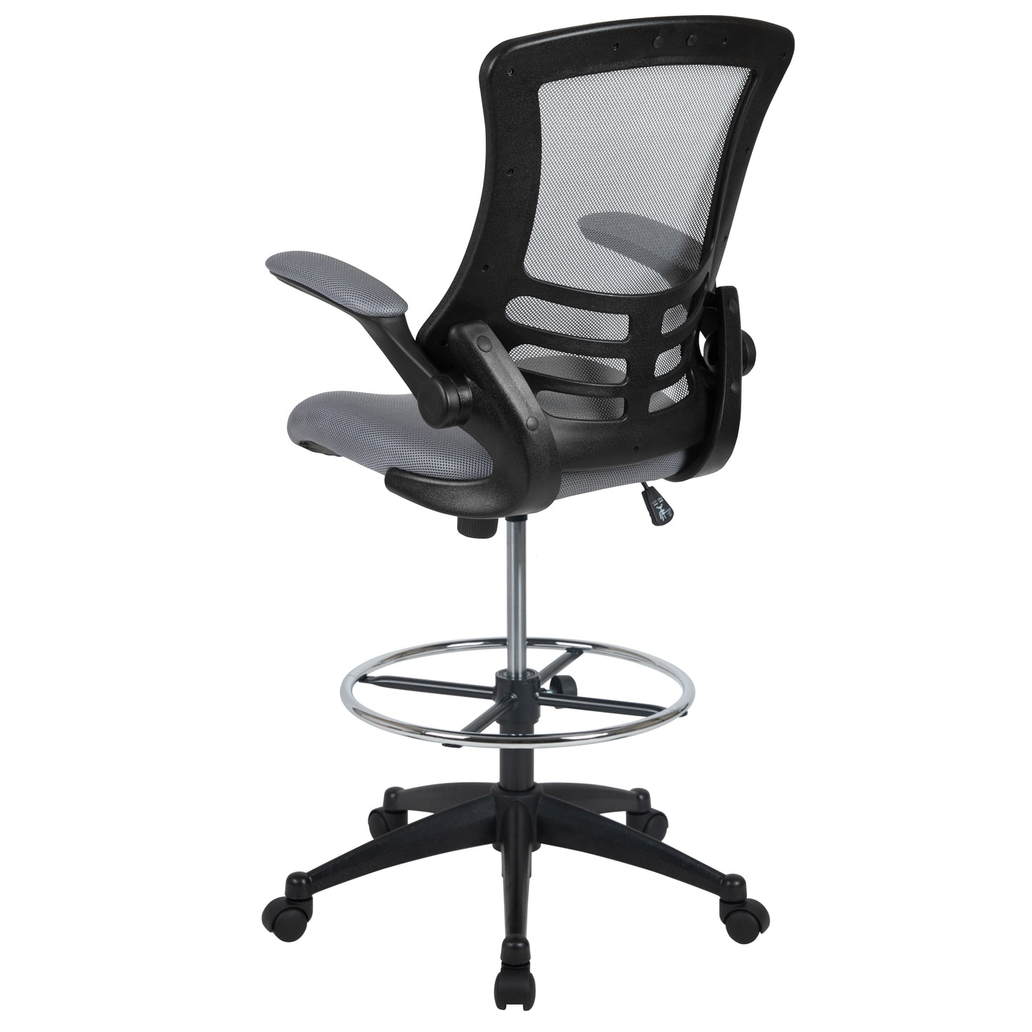 Kelista Mid-Back Dark Gray Mesh Ergonomic Drafting Chair with Adjustable Foot Ring and Flip-Up Arms Dark Gray Mesh/Black Frame