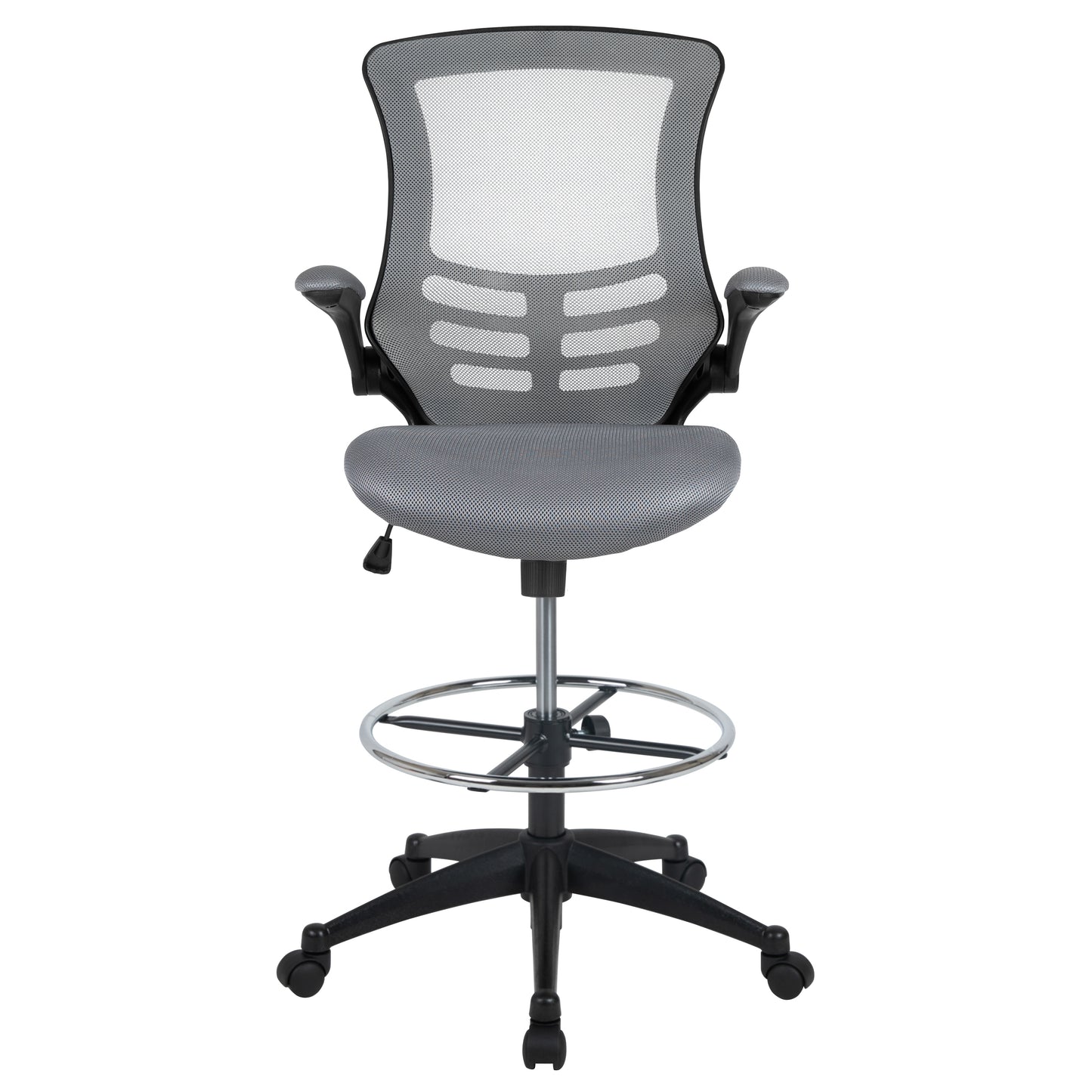 Kelista Mid-Back Dark Gray Mesh Ergonomic Drafting Chair with Adjustable Foot Ring and Flip-Up Arms Dark Gray Mesh/Black Frame