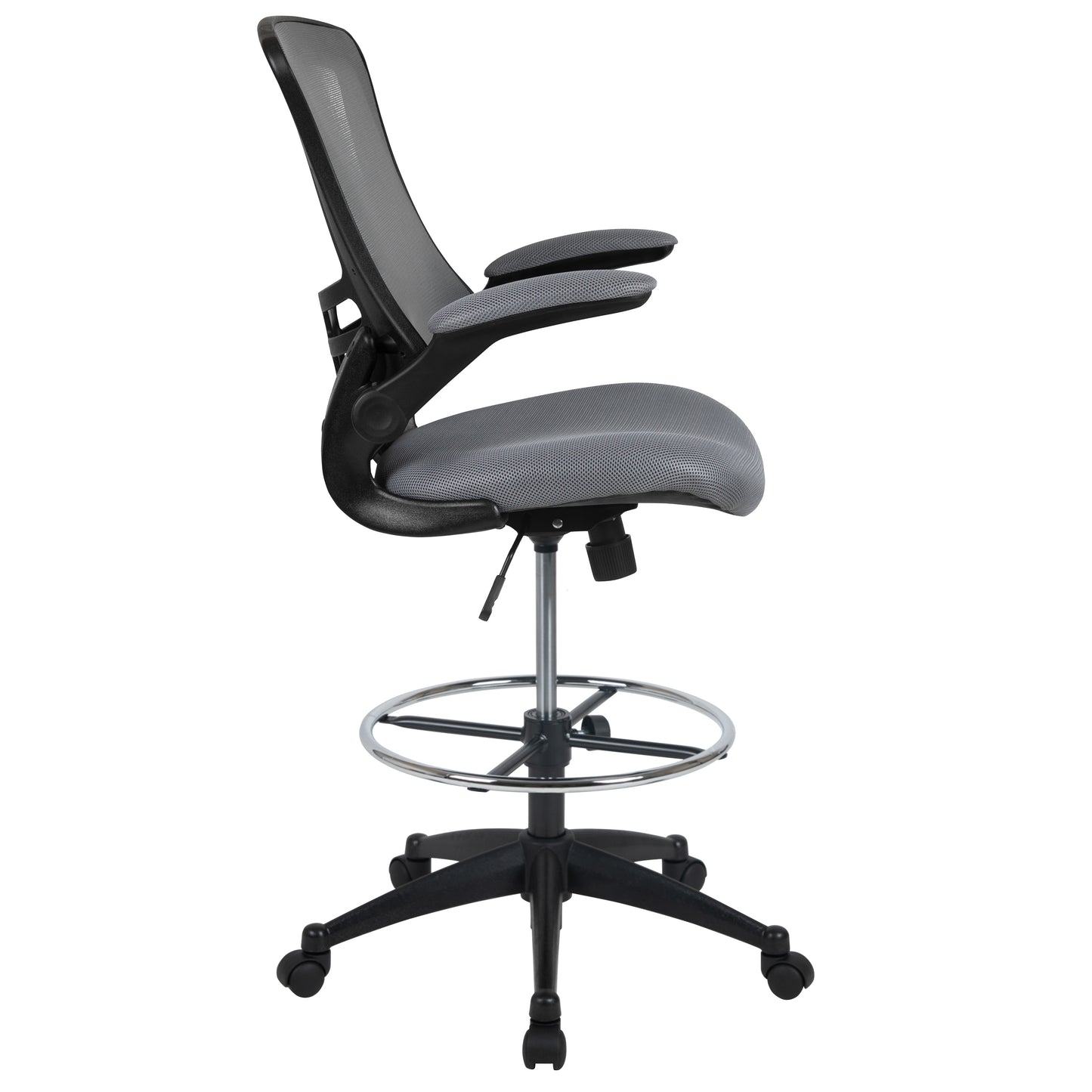 Kelista Mid-Back Dark Gray Mesh Ergonomic Drafting Chair with Adjustable Foot Ring and Flip-Up Arms Dark Gray Mesh/Black Frame