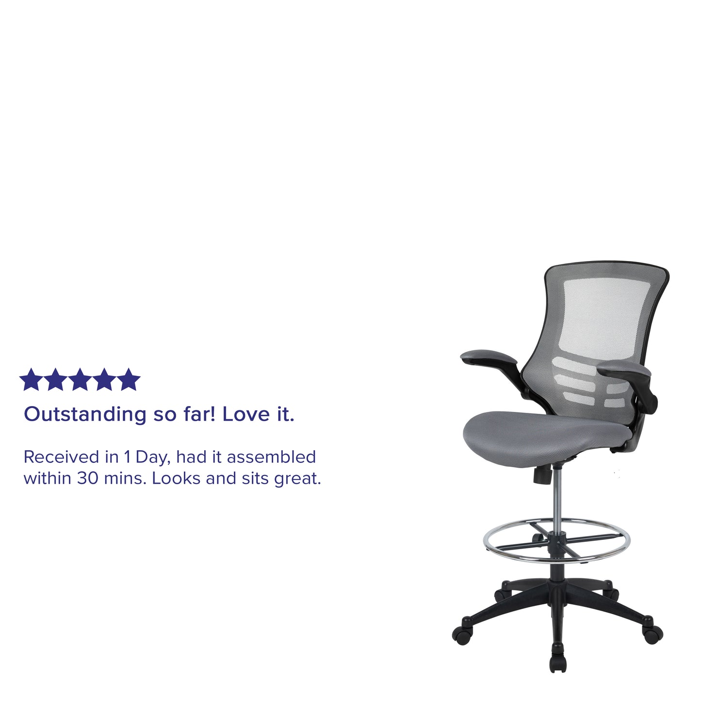 Kelista Mid-Back Dark Gray Mesh Ergonomic Drafting Chair with Adjustable Foot Ring and Flip-Up Arms Dark Gray Mesh/Black Frame