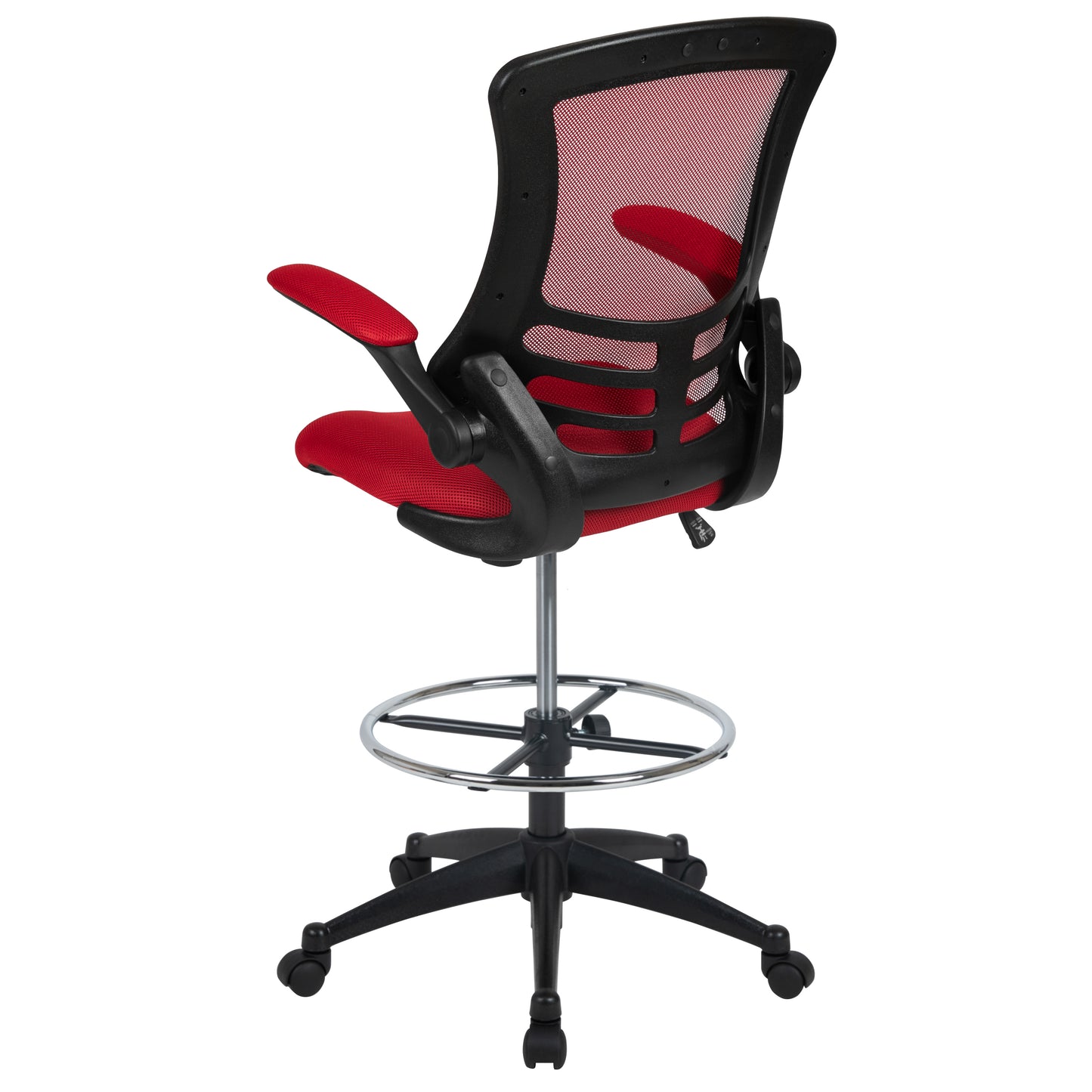 Kelista Mid-Back Red Mesh Ergonomic Drafting Chair with Adjustable Foot Ring and Flip-Up Arms Red Mesh/Black Frame