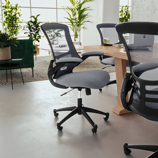 Kelista Mid-Back Dark Gray Mesh Swivel Ergonomic Task Office Chair with Flip-Up Arms Dark Gray Mesh/Black Frame BL-X-5M-DKGY-GG