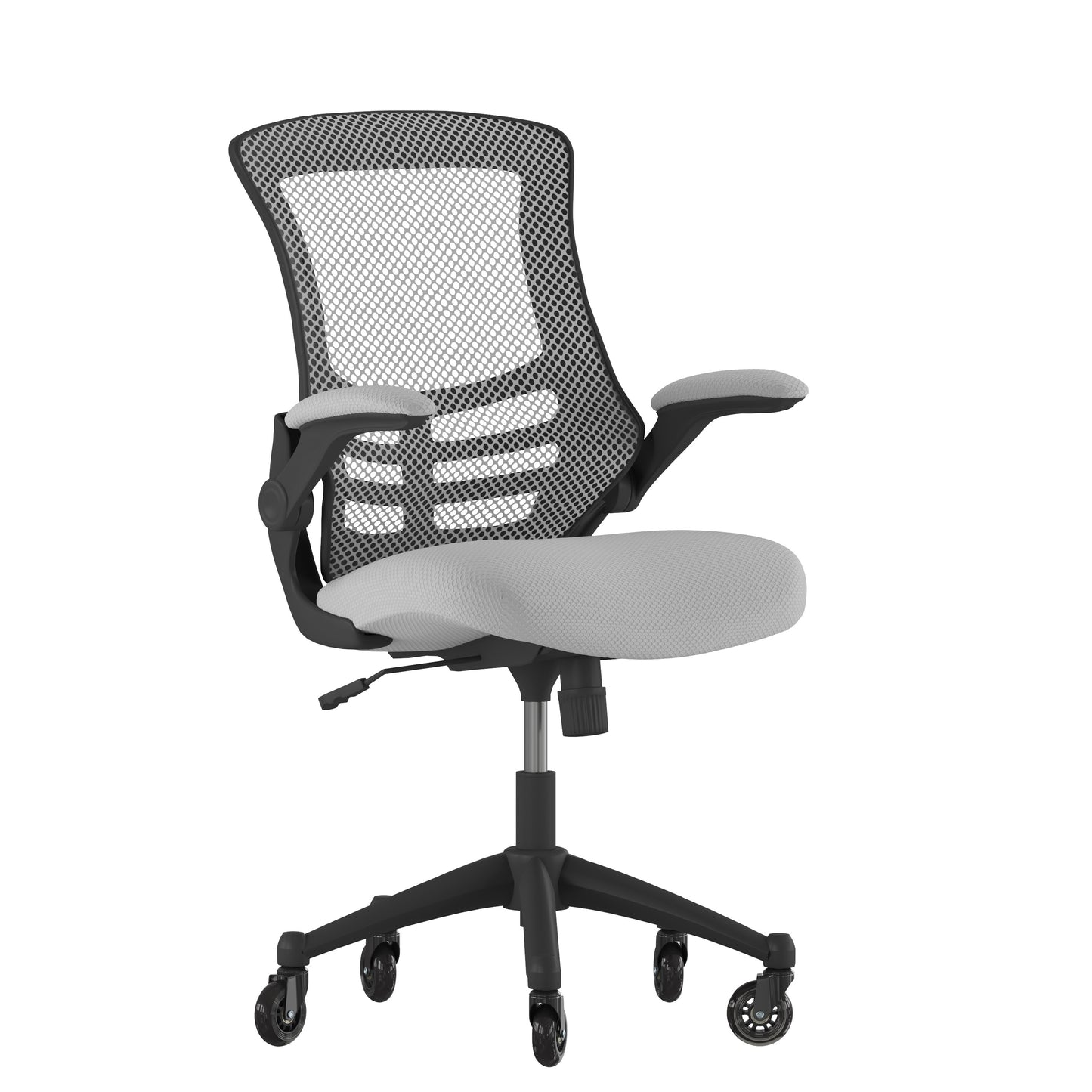 Kelista Mid-Back Dark Gray Mesh Swivel Ergonomic Task Office Chair with Flip-Up Arms and Transparent Roller Wheels Dark Gray Mesh/Black Frame