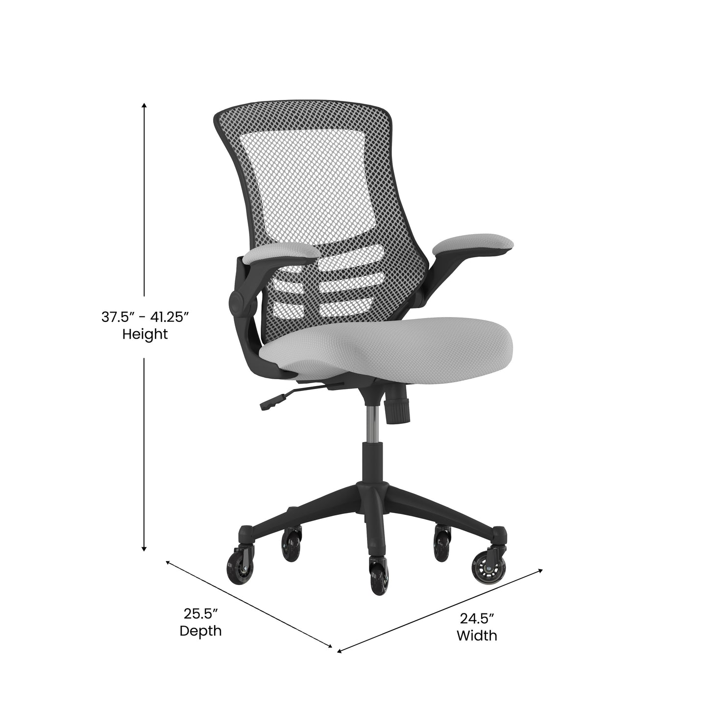 Kelista Mid-Back Dark Gray Mesh Swivel Ergonomic Task Office Chair with Flip-Up Arms and Transparent Roller Wheels Dark Gray Mesh/Black Frame