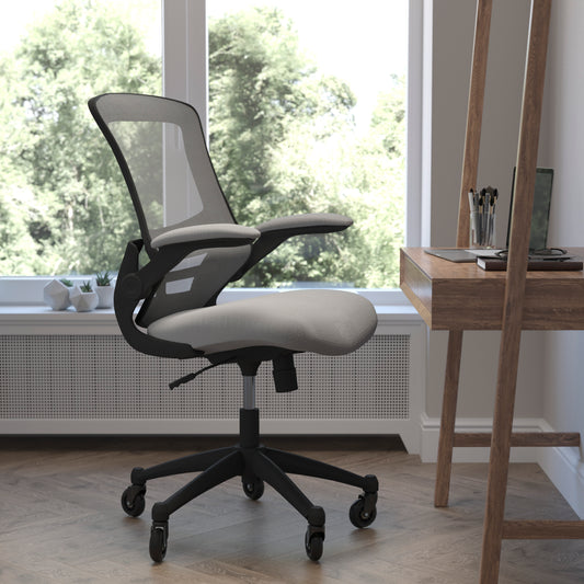 Kelista Mid-Back Dark Gray Mesh Swivel Ergonomic Task Office Chair with Flip-Up Arms and Transparent Roller Wheels Dark Gray Mesh/Black Frame BL-X-5M-DKGY-RLB-GG