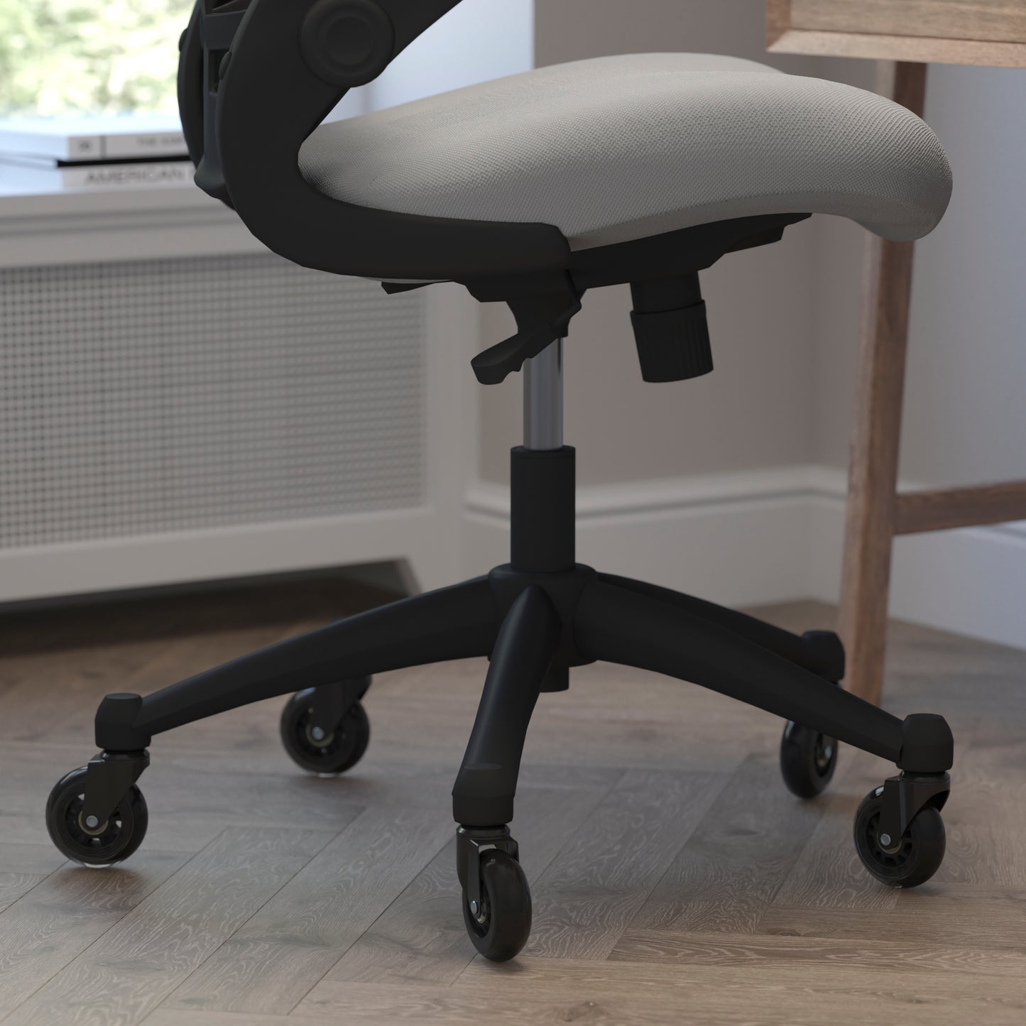 Kelista Mid-Back Dark Gray Mesh Swivel Ergonomic Task Office Chair with Flip-Up Arms and Transparent Roller Wheels Dark Gray Mesh/Black Frame