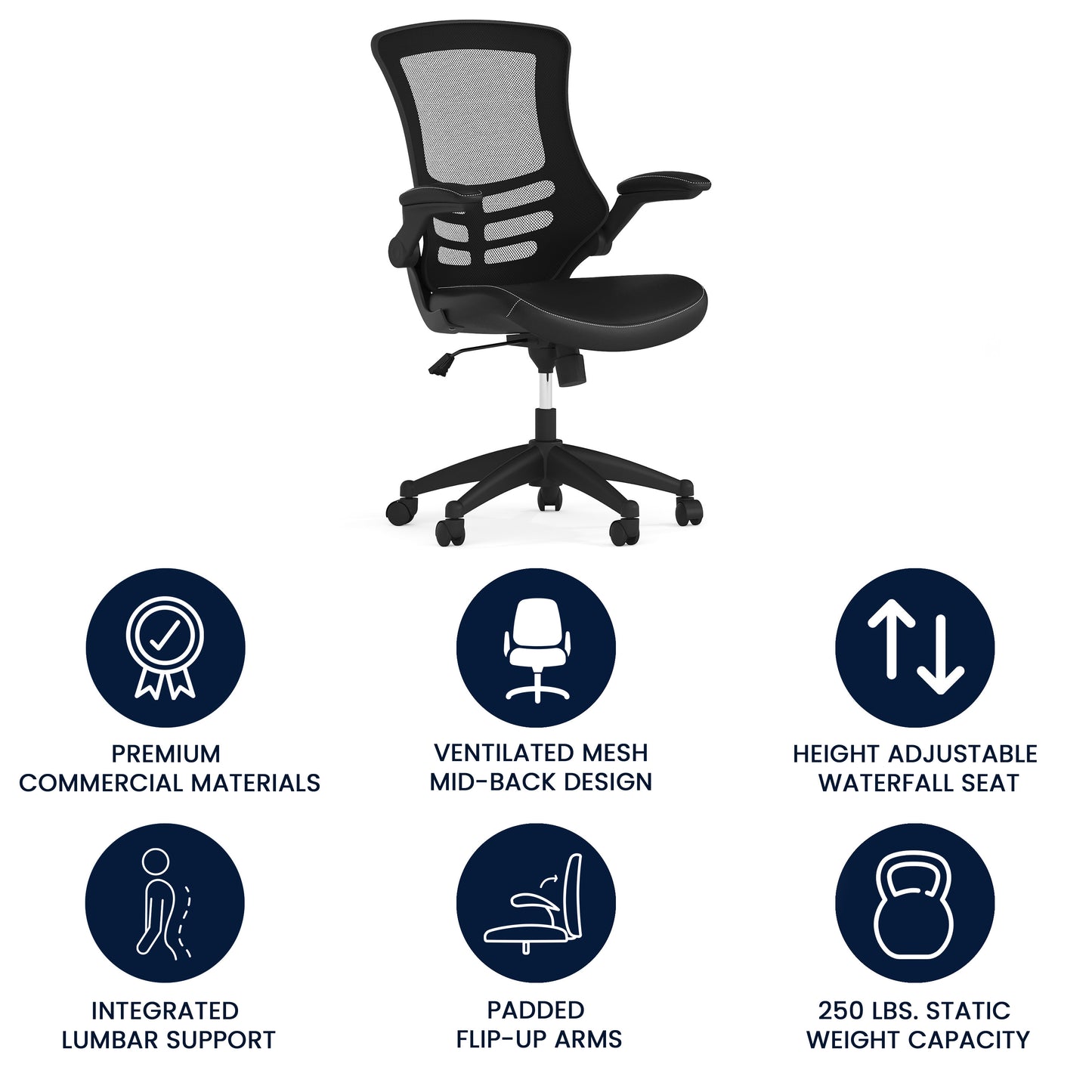 Kelista Desk Chair with Wheels | Swivel Chair with Mid-Back Black Mesh and LeatherSoft Seat for Home Office and Desk Black Mesh & LeatherSoft/Black Frame