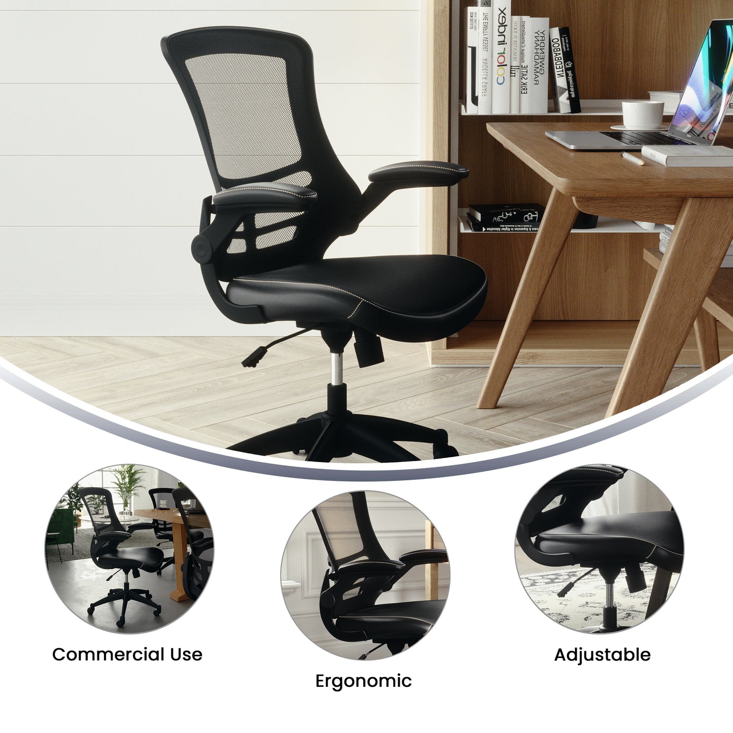 Kelista Desk Chair with Wheels | Swivel Chair with Mid-Back Black Mesh and LeatherSoft Seat for Home Office and Desk Black Mesh & LeatherSoft/Black Frame