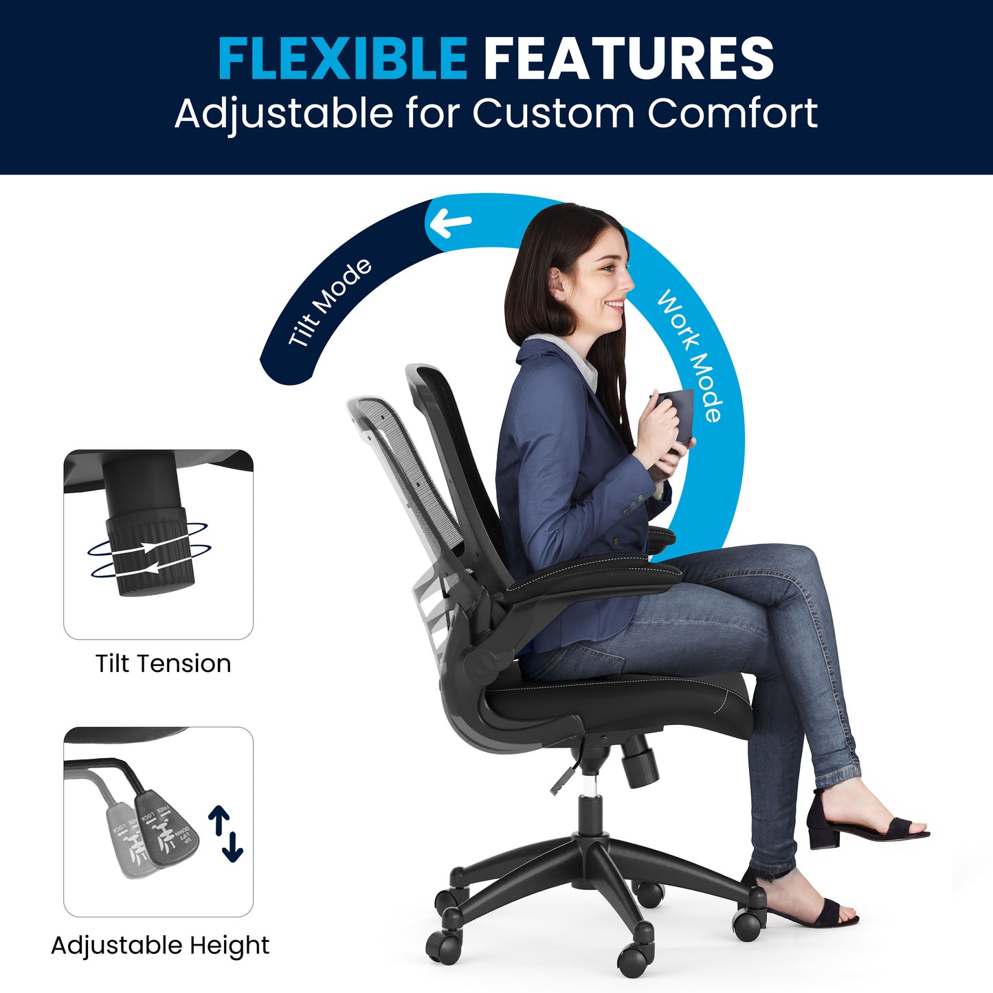Kelista Desk Chair with Wheels | Swivel Chair with Mid-Back Black Mesh and LeatherSoft Seat for Home Office and Desk Black Mesh & LeatherSoft/Black Frame