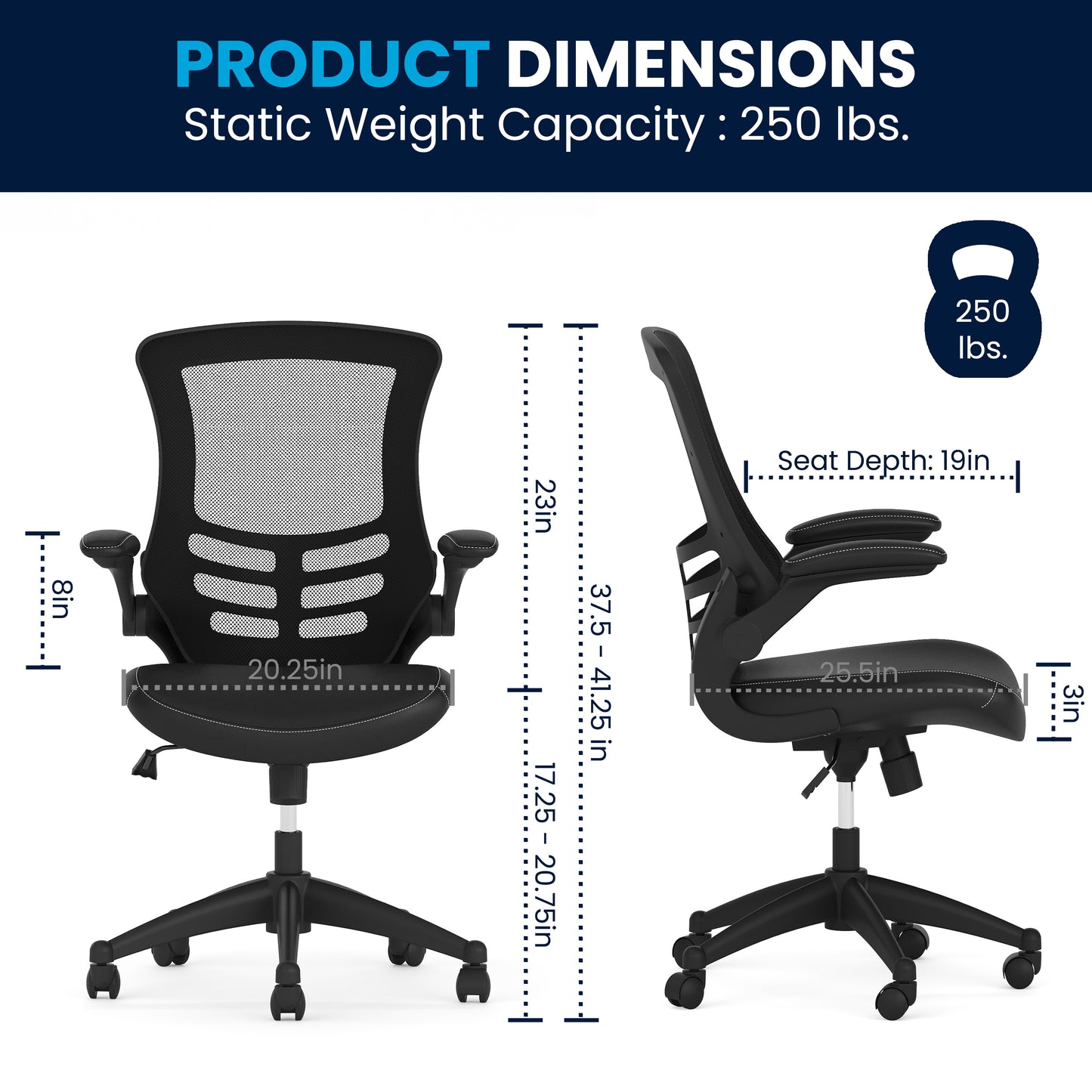 Kelista Desk Chair with Wheels | Swivel Chair with Mid-Back Black Mesh and LeatherSoft Seat for Home Office and Desk Black Mesh & LeatherSoft/Black Frame
