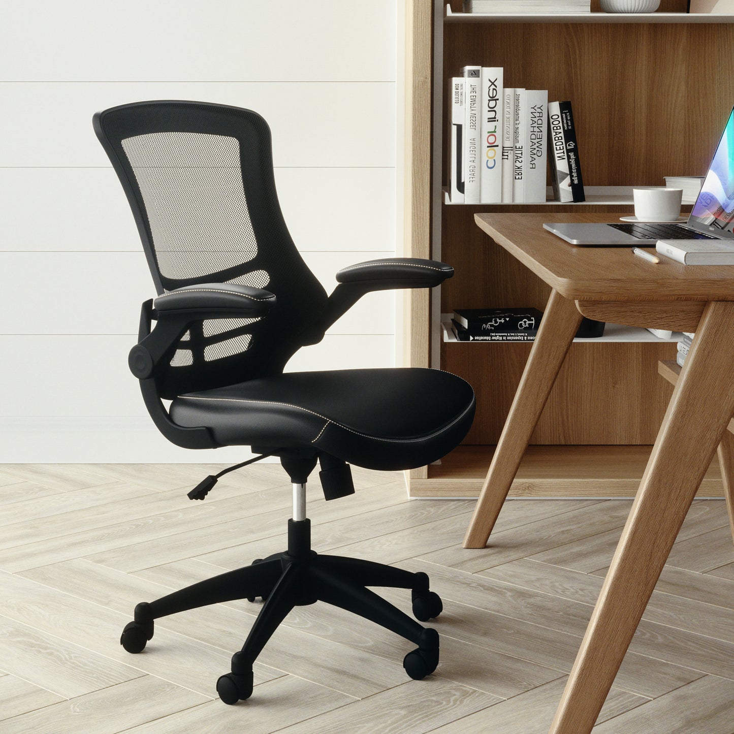 Kelista Desk Chair with Wheels | Swivel Chair with Mid-Back Black Mesh and LeatherSoft Seat for Home Office and Desk Black Mesh & LeatherSoft/Black Frame