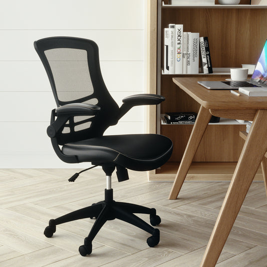 Kelista Desk Chair with Wheels | Swivel Chair with Mid-Back Black Mesh and LeatherSoft Seat for Home Office and Desk Black Mesh & LeatherSoft/Black Frame BL-X-5M-LEA-GG