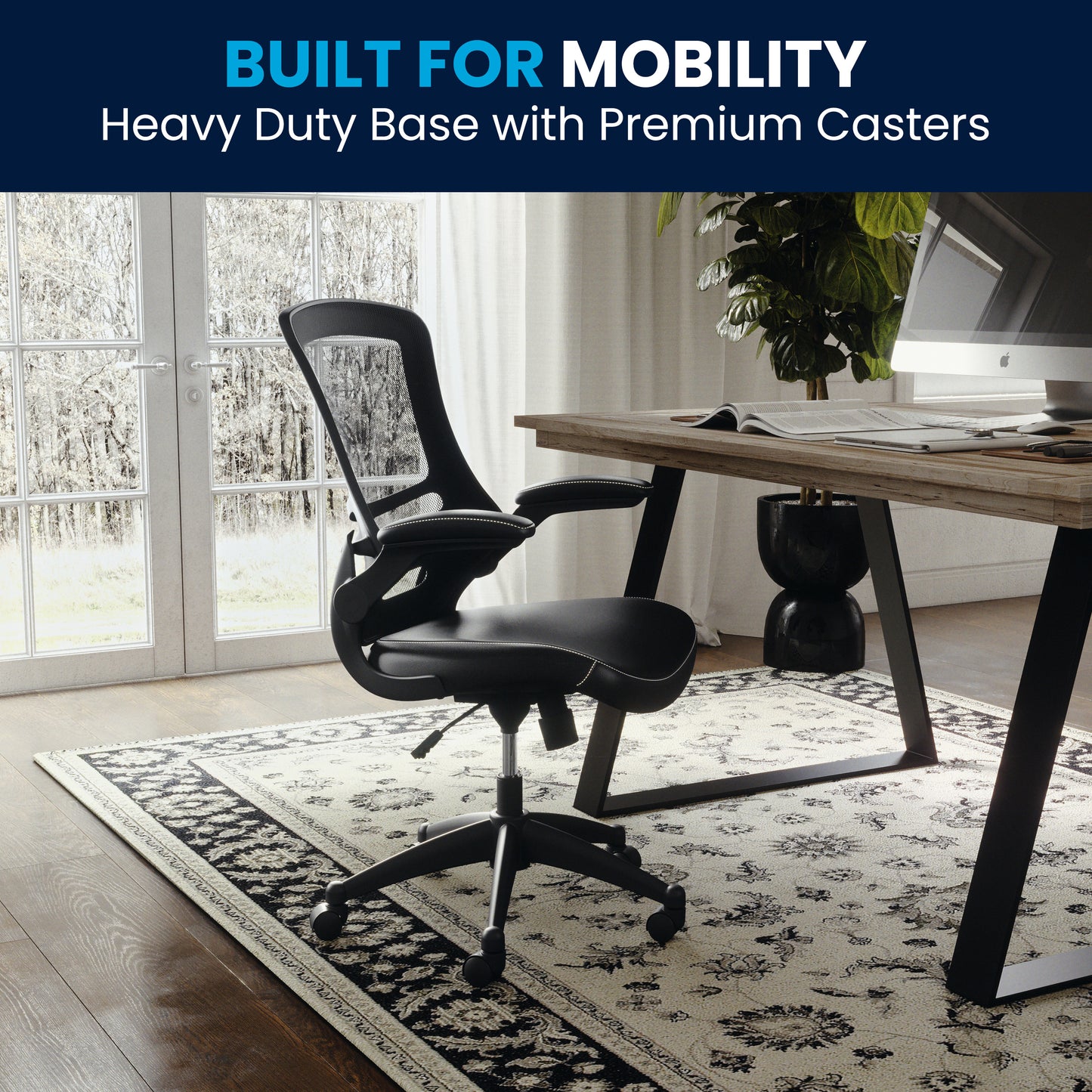 Kelista Desk Chair with Wheels | Swivel Chair with Mid-Back Black Mesh and LeatherSoft Seat for Home Office and Desk Black Mesh & LeatherSoft/Black Frame