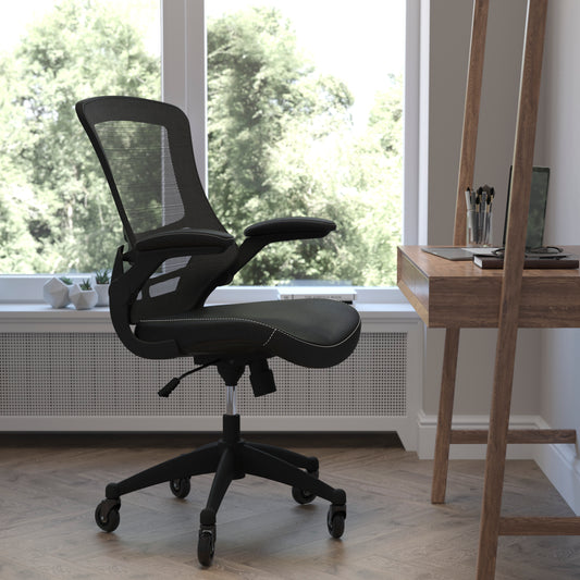 Kelista Desk Chair with Transparent Roller Wheels | Swivel Chair with Kelista Mid-Back Black Mesh and LeatherSoft Seat for Home Office and Desk Black Mesh & LeatherSoft/Black Frame BL-X-5M-LEA-RLB-GG