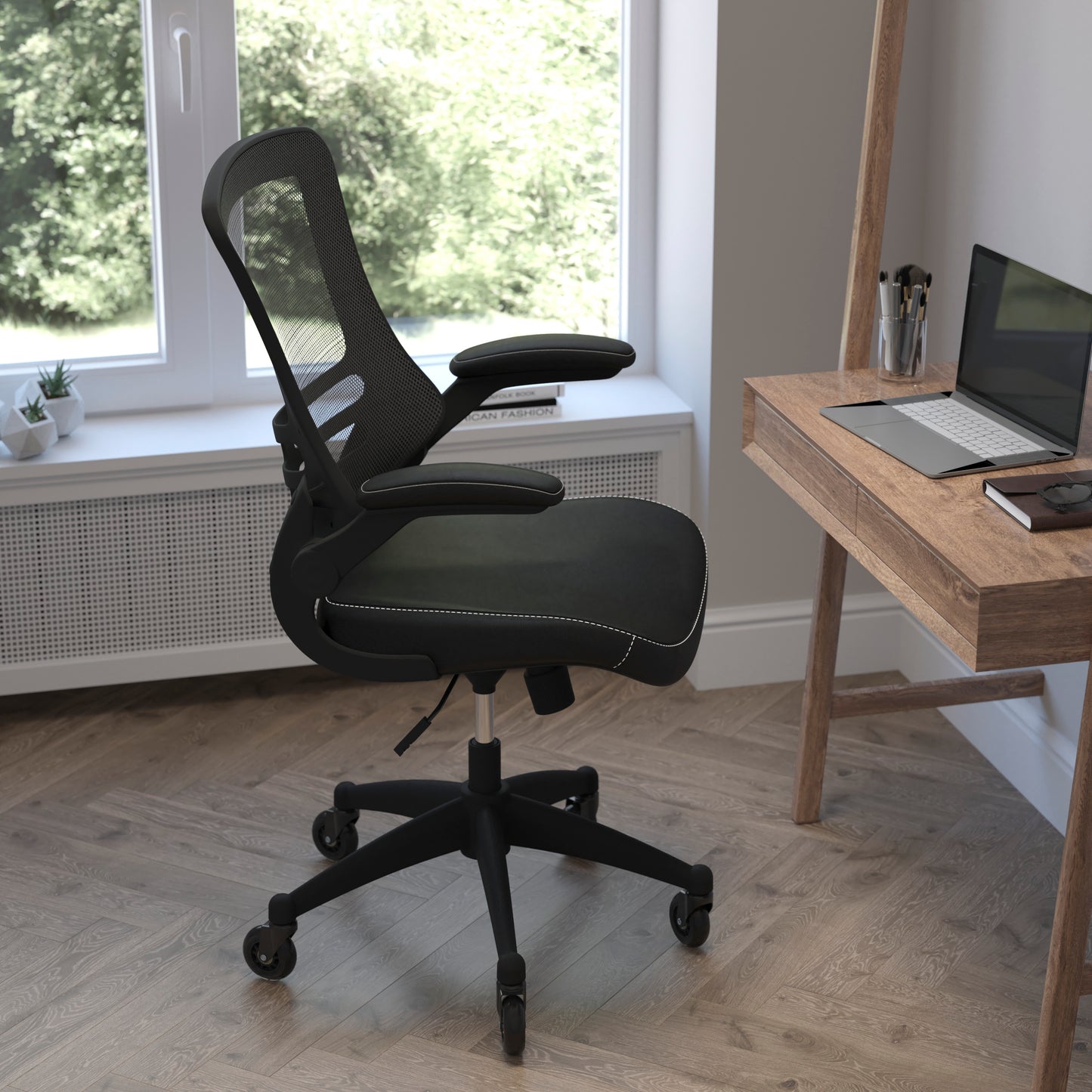 Kelista Desk Chair with Transparent Roller Wheels | Swivel Chair with Kelista Mid-Back Black Mesh and LeatherSoft Seat for Home Office and Desk Black Mesh & LeatherSoft/Black Frame
