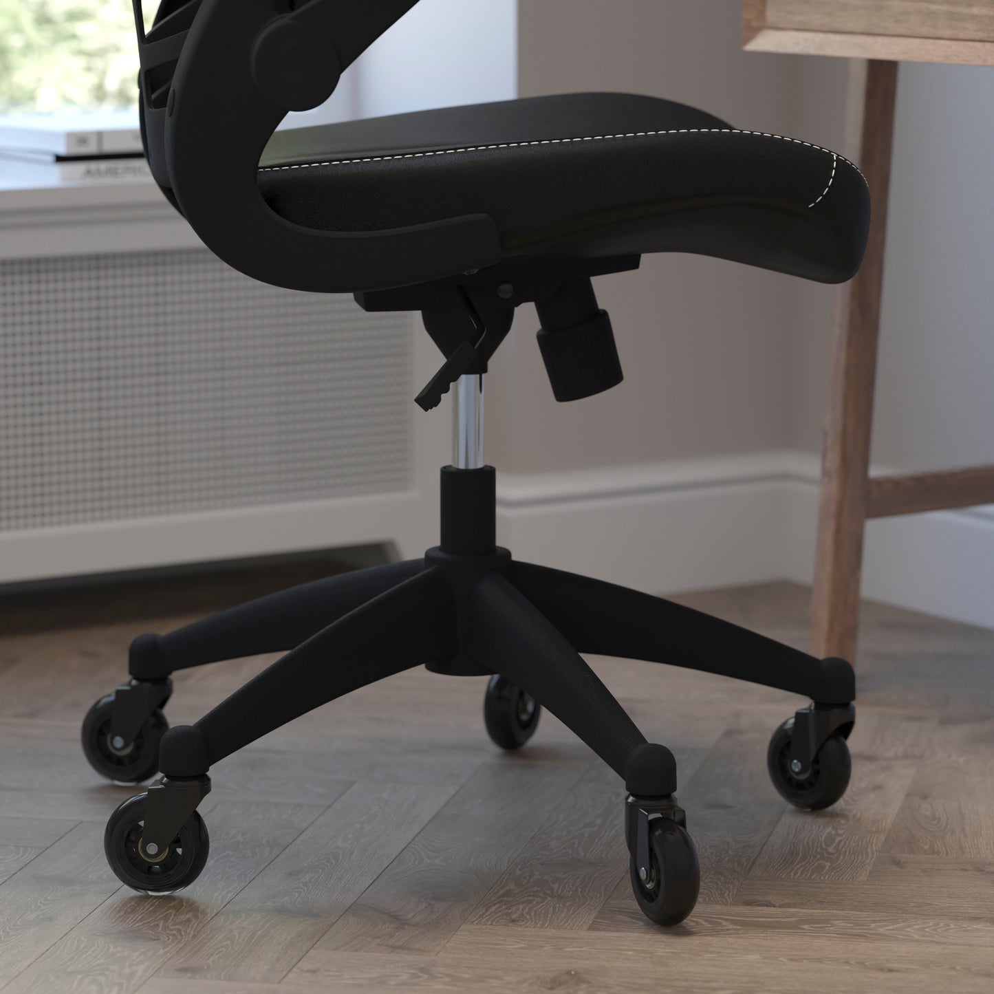 Kelista Desk Chair with Transparent Roller Wheels | Swivel Chair with Kelista Mid-Back Black Mesh and LeatherSoft Seat for Home Office and Desk Black Mesh & LeatherSoft/Black Frame
