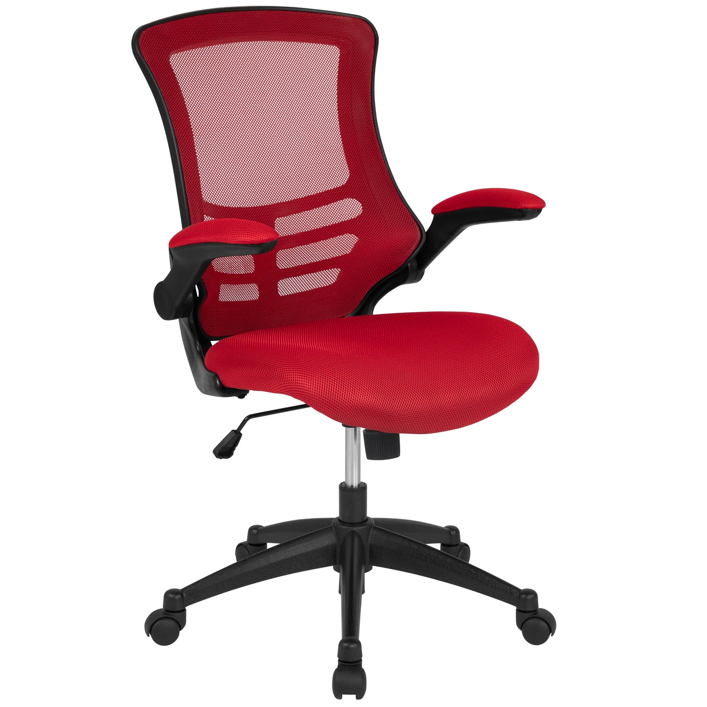 Kelista Mid-Back Red Mesh Swivel Ergonomic Task Office Chair with Flip-Up Arms Red Mesh/Black Frame