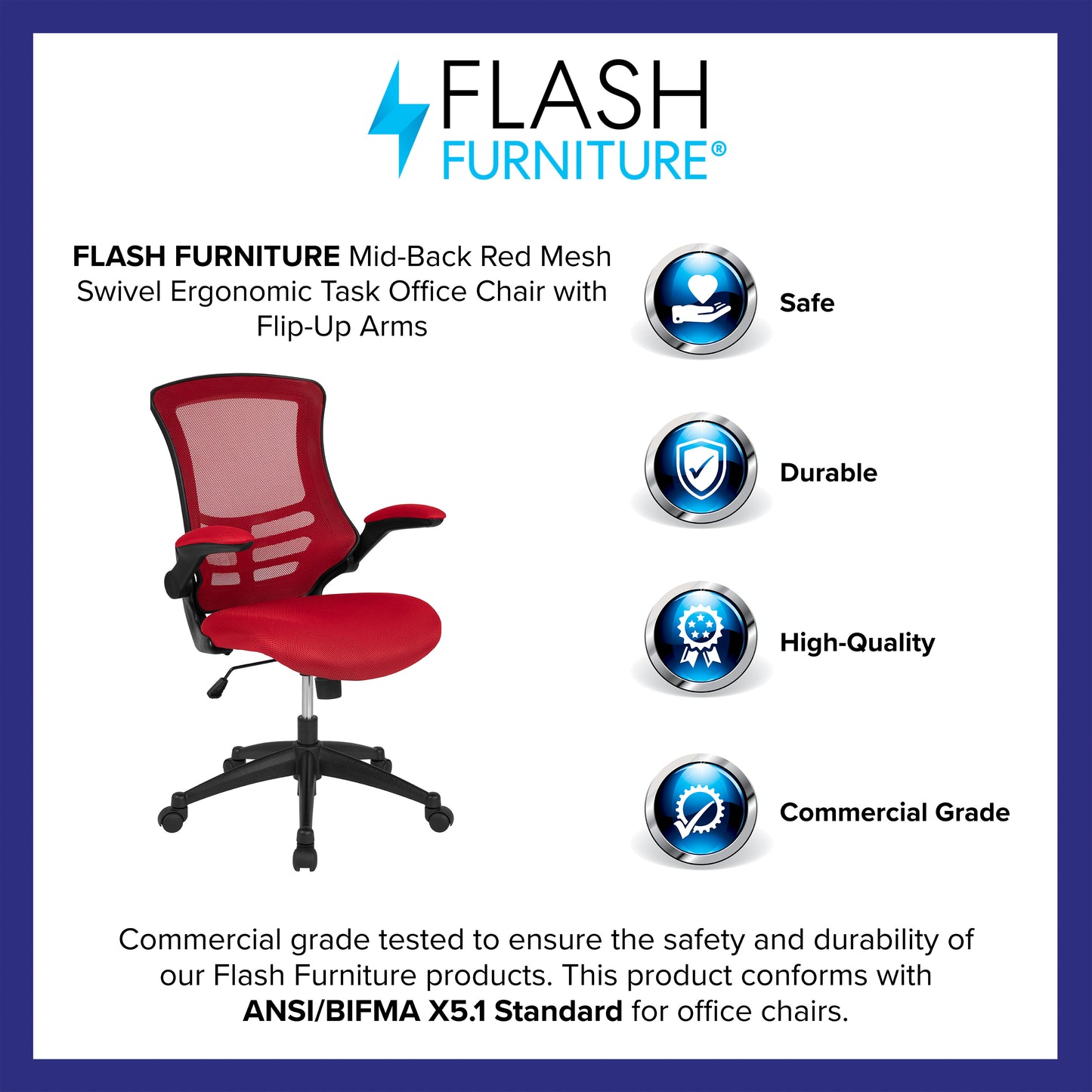 Kelista Mid-Back Red Mesh Swivel Ergonomic Task Office Chair with Flip-Up Arms Red Mesh/Black Frame