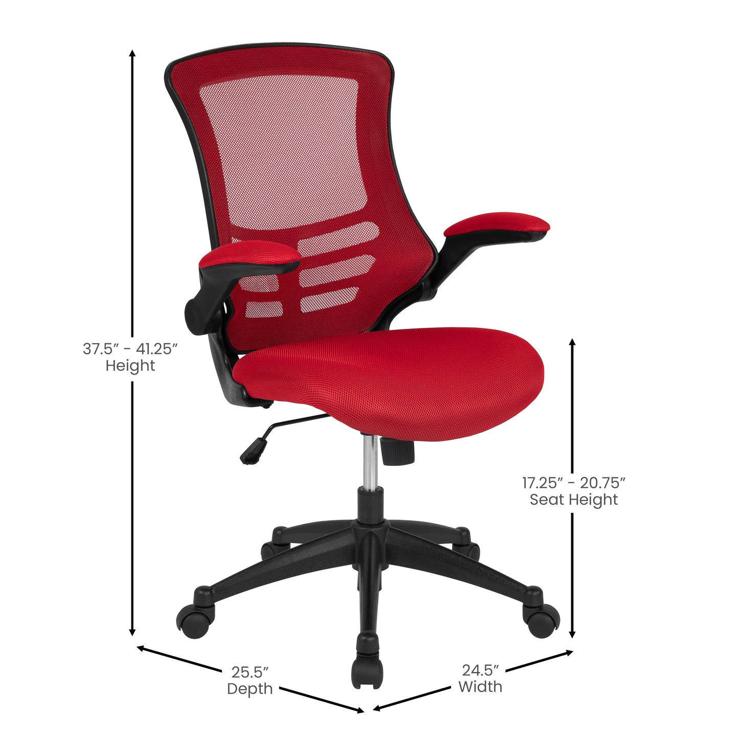 Kelista Mid-Back Red Mesh Swivel Ergonomic Task Office Chair with Flip-Up Arms Red Mesh/Black Frame