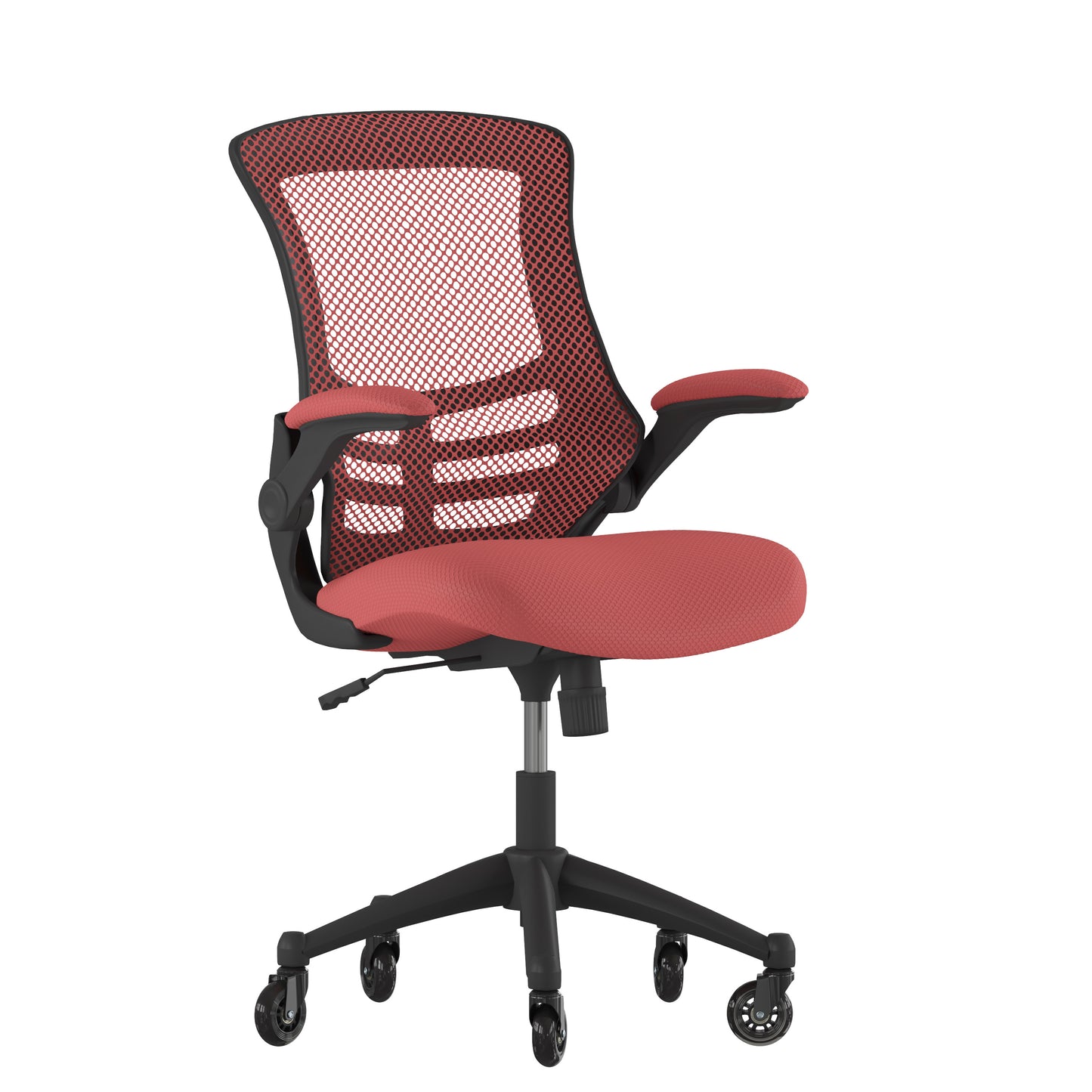 Kelista Mid-Back Red Mesh Swivel Ergonomic Task Office Chair with Flip-Up Arms and Transparent Roller Wheels Red Mesh/Black Frame