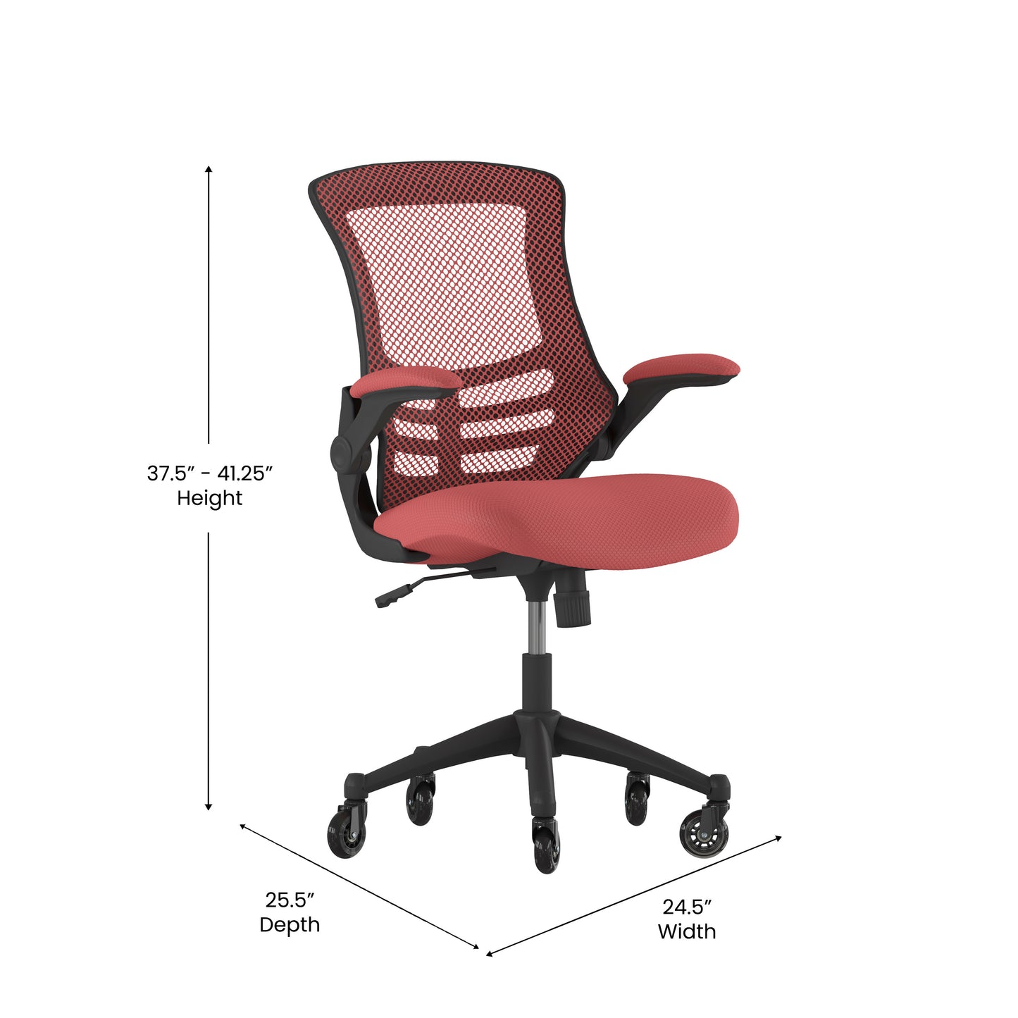 Kelista Mid-Back Red Mesh Swivel Ergonomic Task Office Chair with Flip-Up Arms and Transparent Roller Wheels Red Mesh/Black Frame