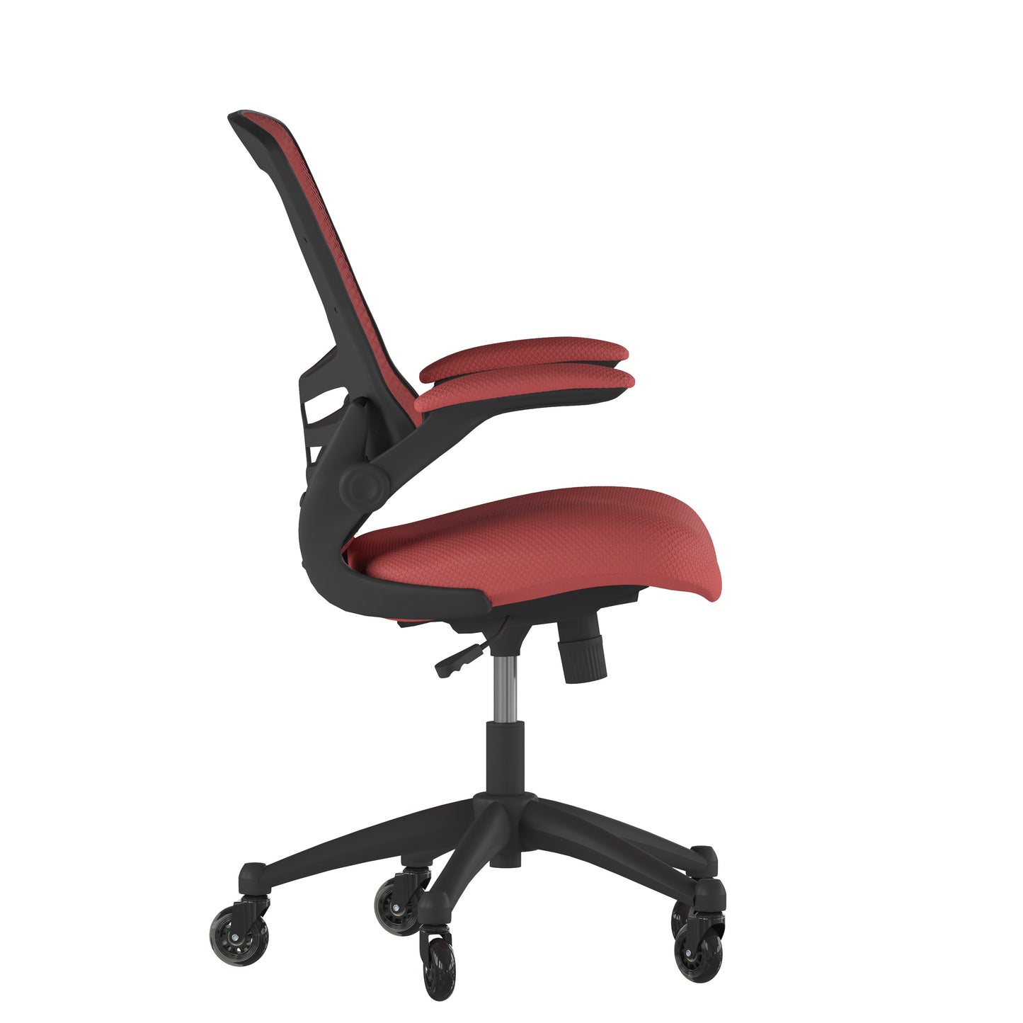 Kelista Mid-Back Red Mesh Swivel Ergonomic Task Office Chair with Flip-Up Arms and Transparent Roller Wheels Red Mesh/Black Frame