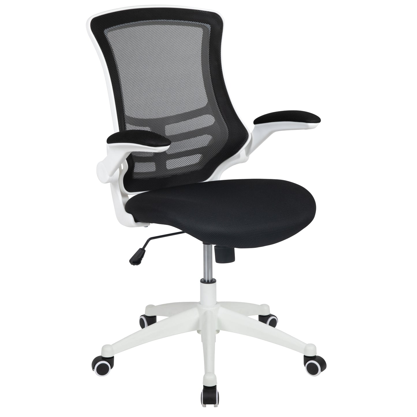 Kelista Mid-Back Black Mesh Swivel Ergonomic Task Office Chair with White Frame and Flip-Up Arms Black Mesh/White Frame