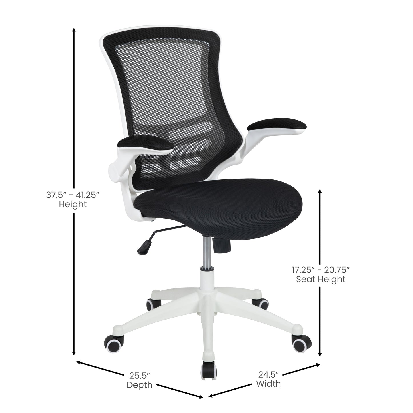 Kelista Mid-Back Black Mesh Swivel Ergonomic Task Office Chair with White Frame and Flip-Up Arms Black Mesh/White Frame