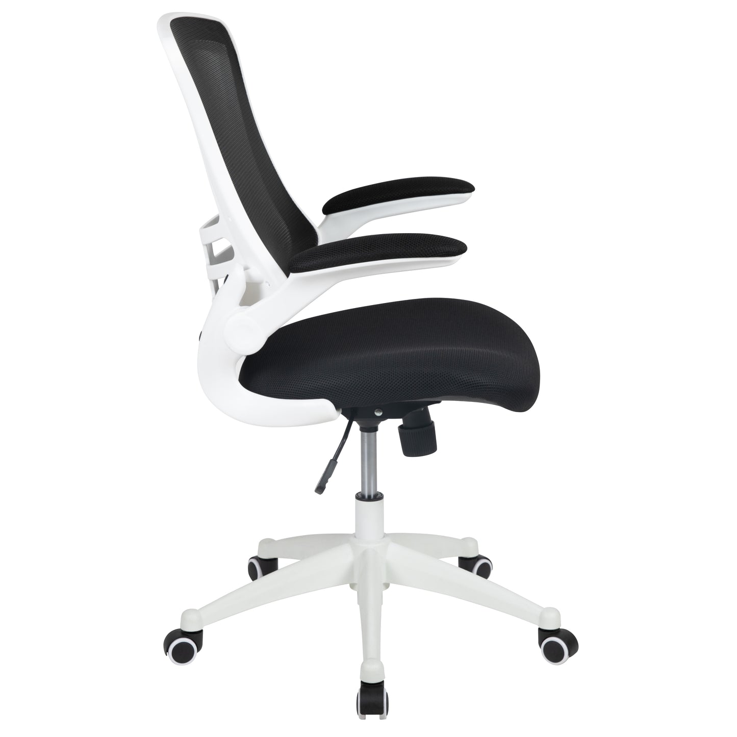 Kelista Mid-Back Black Mesh Swivel Ergonomic Task Office Chair with White Frame and Flip-Up Arms Black Mesh/White Frame