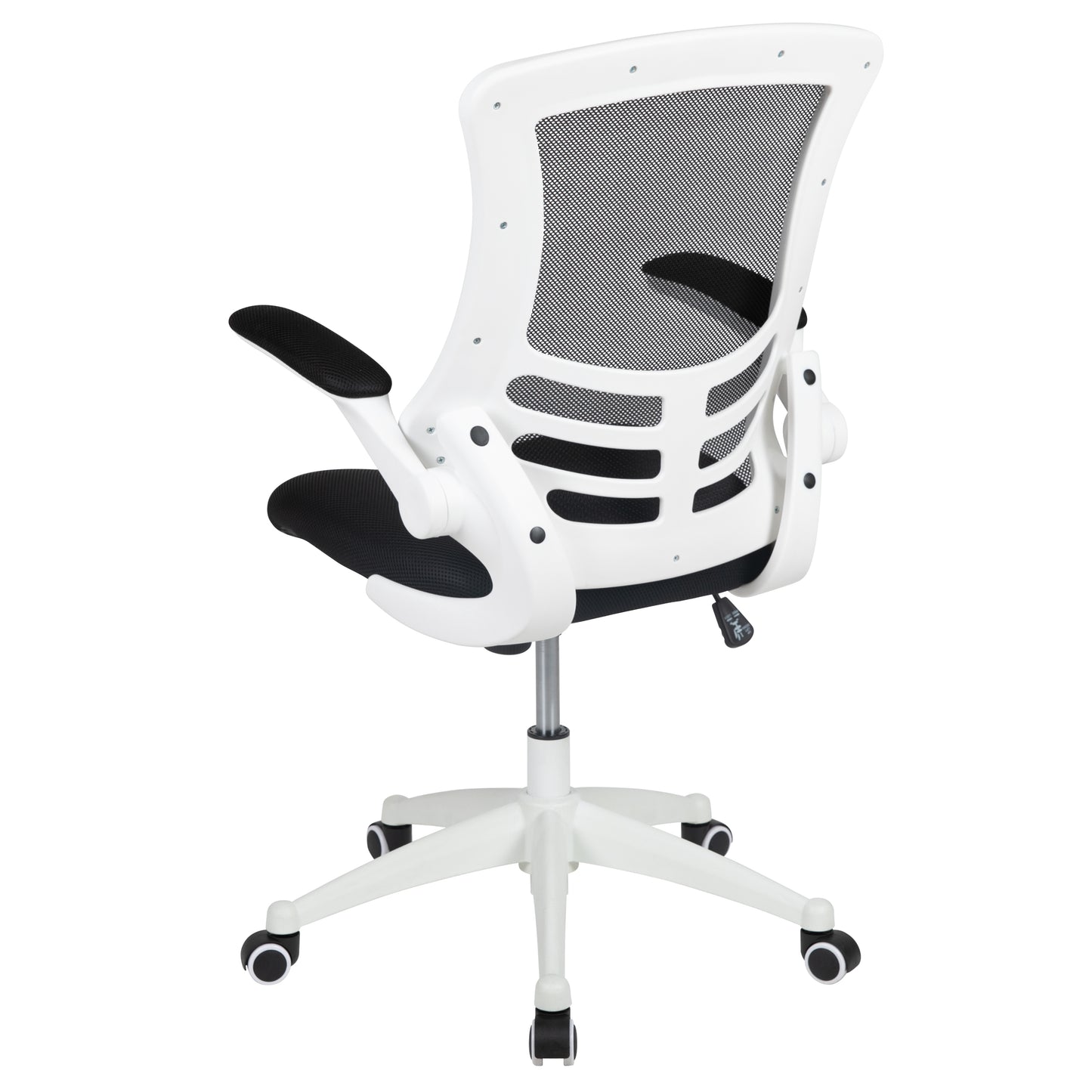 Kelista Mid-Back Black Mesh Swivel Ergonomic Task Office Chair with White Frame and Flip-Up Arms Black Mesh/White Frame