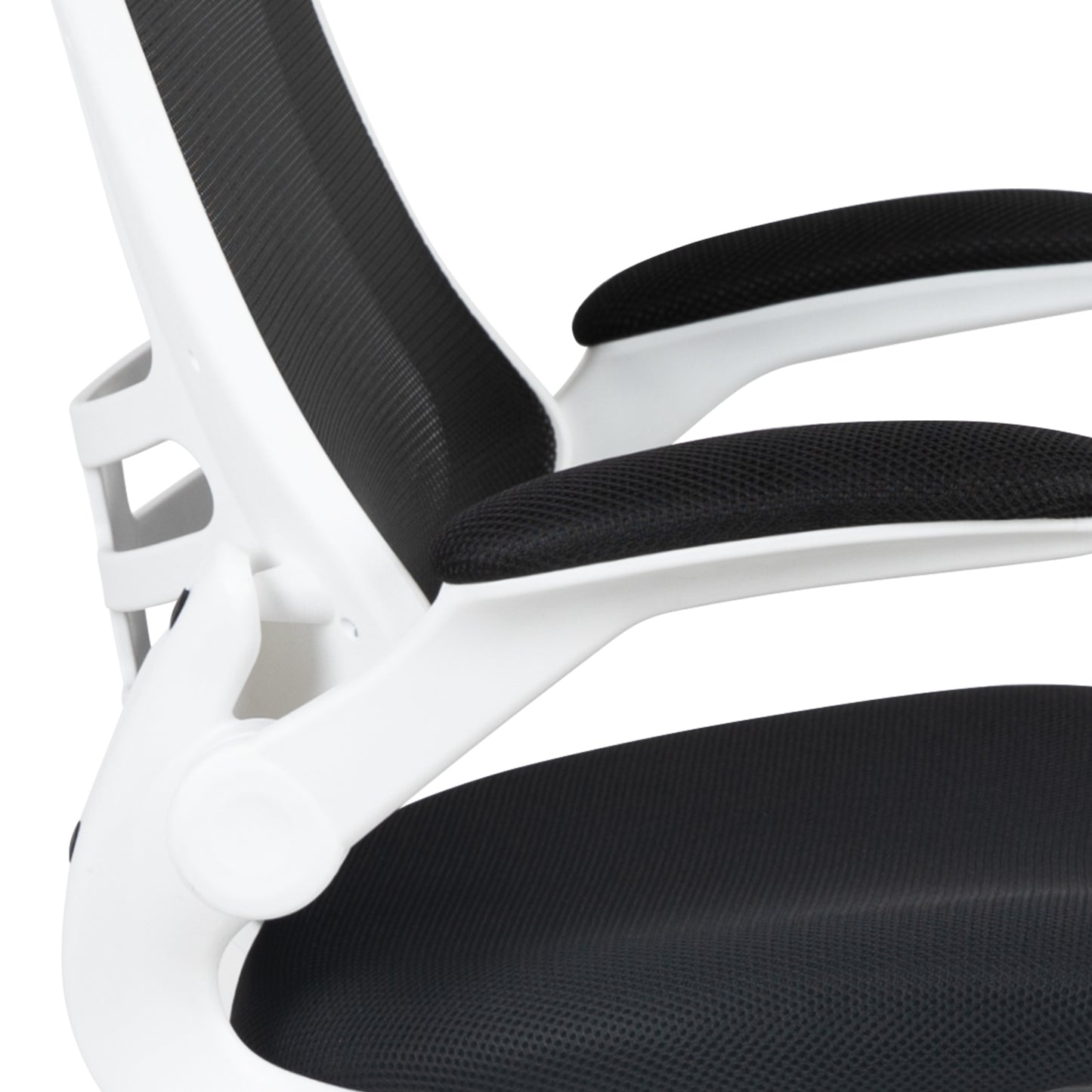 Kelista Mid-Back Black Mesh Swivel Ergonomic Task Office Chair with White Frame and Flip-Up Arms Black Mesh/White Frame